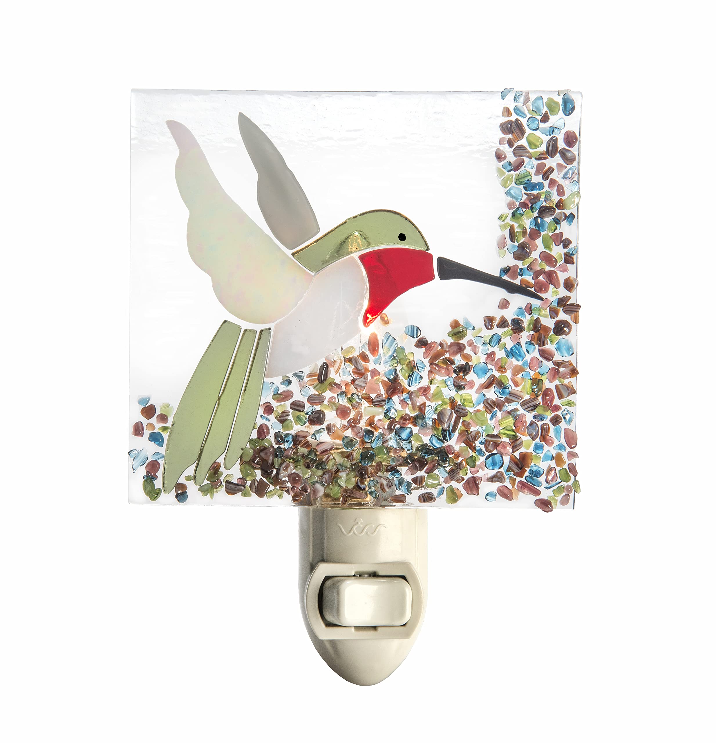 Handcrafted Fused Glass Hummingbird Night Light - 4W Plug-in Stained Glass Accent Lamp for Bedroom, Bathroom & Hallway | Decorative Lighting for Home Decor, Gift & Relaxation