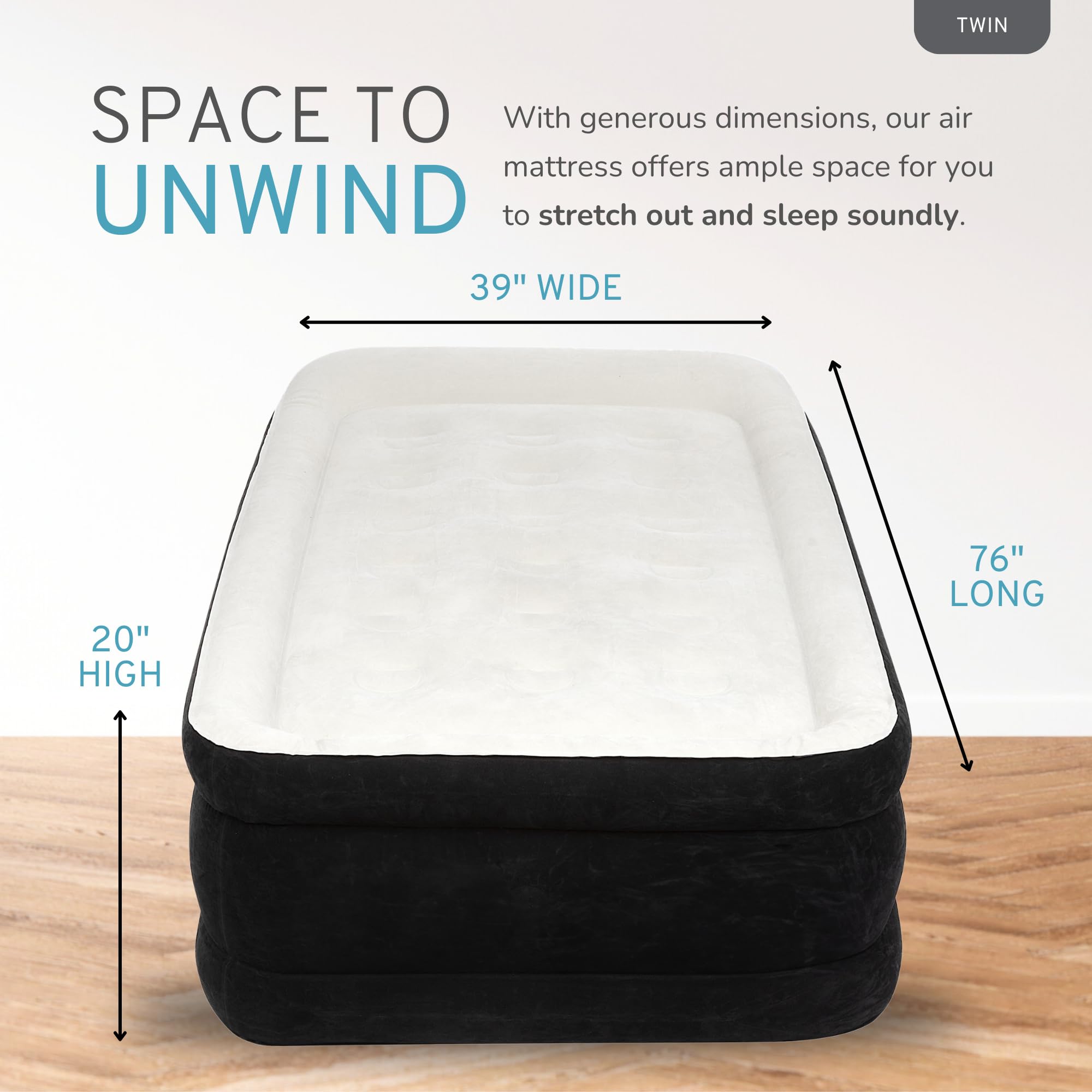 Luxury Pillow Top Twin Size Air Mattress with Built-in Pump - 20