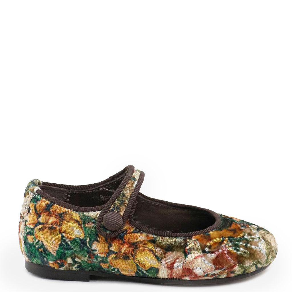 Papanatas Women's Multi-Forest Floral Velvet Mary Jane Shoes - Comfortable Casual Flats for Work, Dating & Everyday Wear