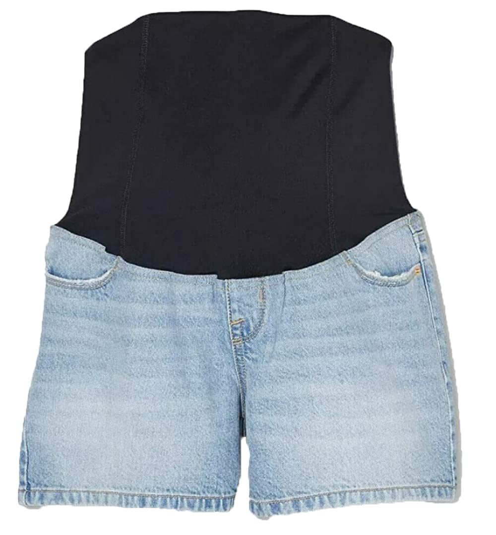 Isabel Maternity by Ingrid & Isabel Women's Crossover Panel Midi Maternity Jean Shorts - Comfortable Stretchy Denim Shorts for Pregnancy | Perfect for Summer Outings & Casual Wear