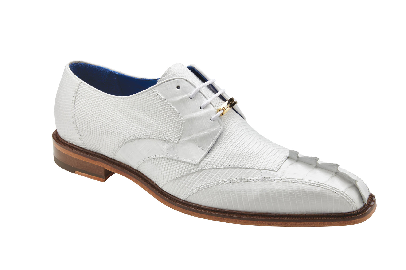 Belvedere Valter Genuine Caiman Crocodile & Lizard Leather Dress Shoes for Men - White Size 1480 - Premium Formal Business & Wedding Attire