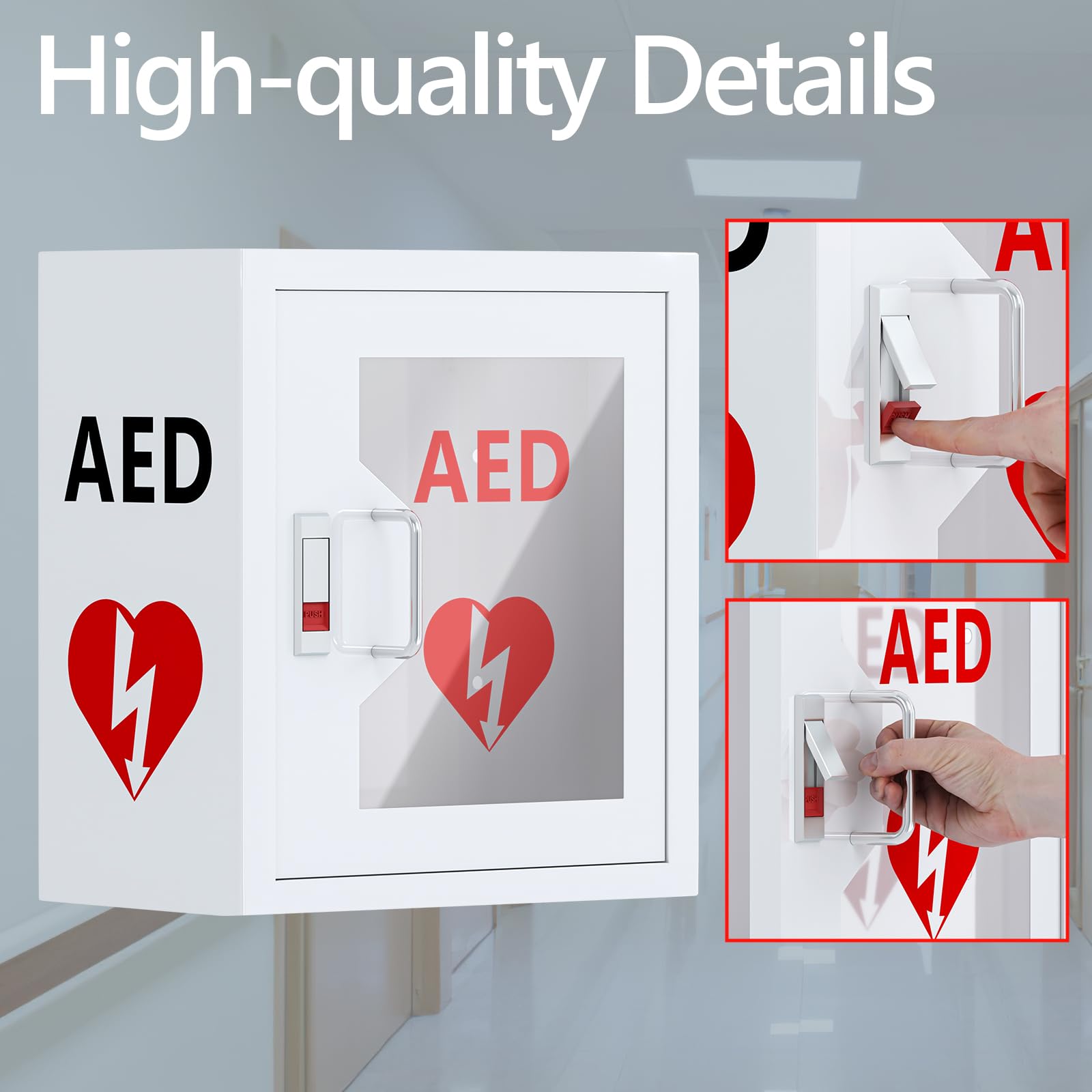 Wall Mount AED Defibrillator Cabinet - 14.2x7.8x15.7 Inch Steel Storage with Snap Lock - Universal Fit for All AED Brands - Perfect for Hospitals, Schools & Public Safety Locations