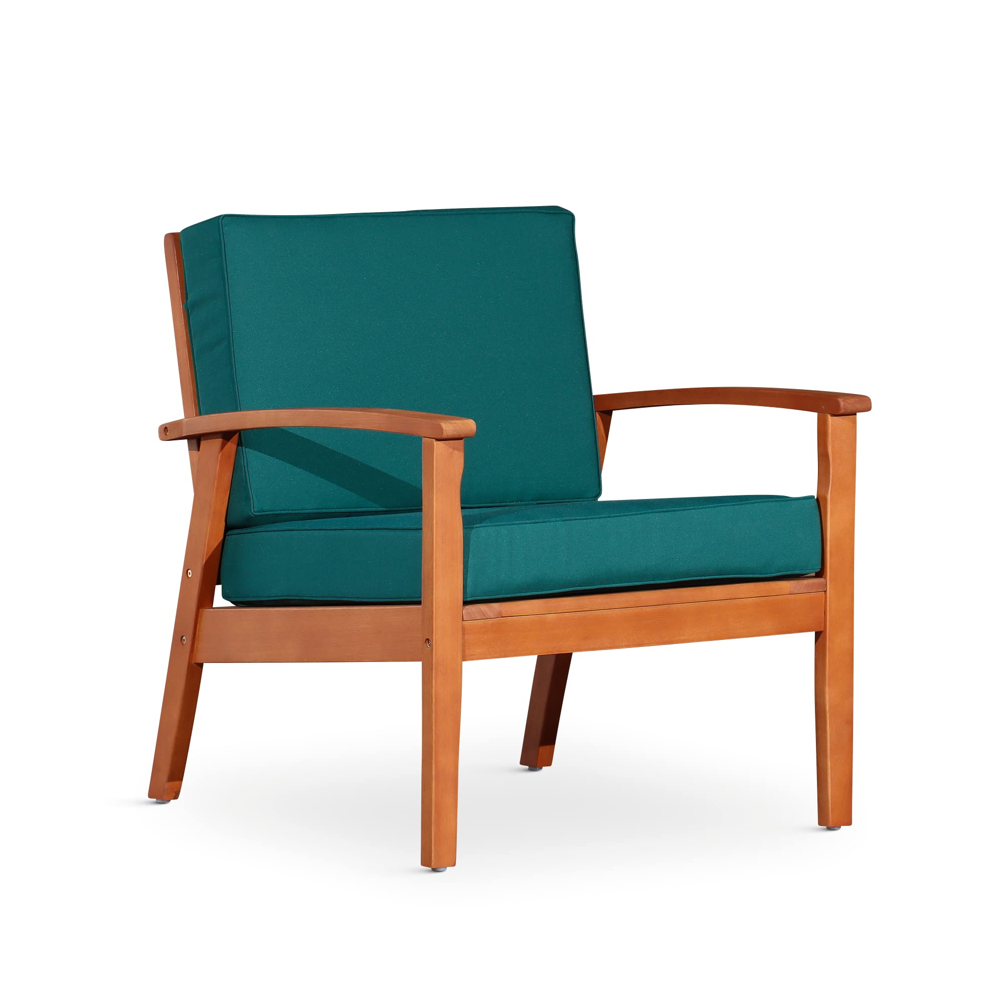 DTY Outdoor Living Longs Peak Deep Seat Eucalyptus Patio Chair - Natural Oil Finish, Dark Green Cushions for Garden, Backyard, Poolside & Deck Relaxation