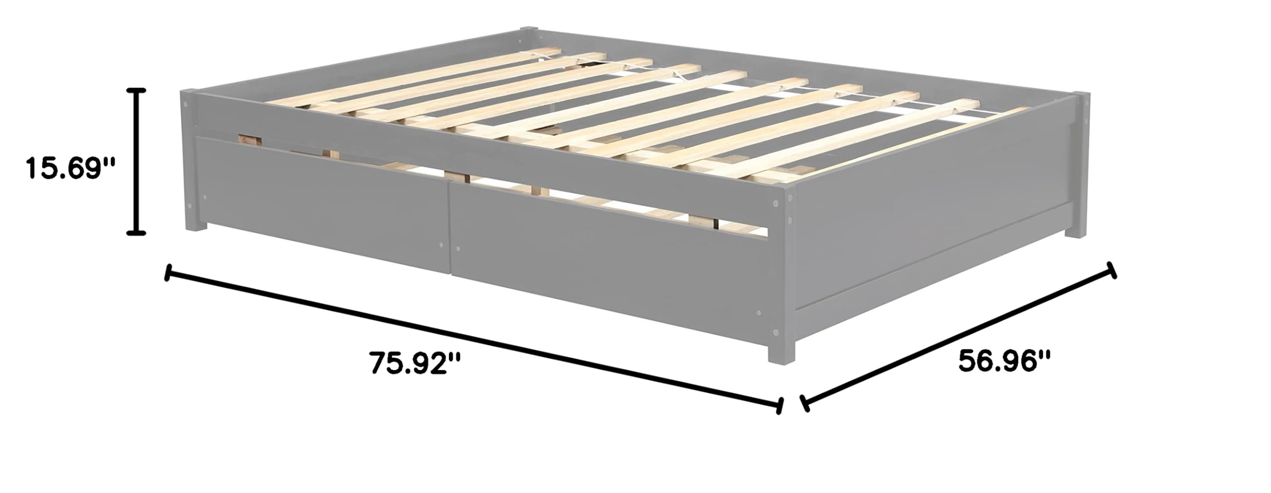 Solid Wood Full Size Platform Bed Frame with Trundle & Storage Drawers - Grey Captain Bed for Kids, Teens & Adults - Perfect for Small Spaces, Guest Rooms & Dormitories
