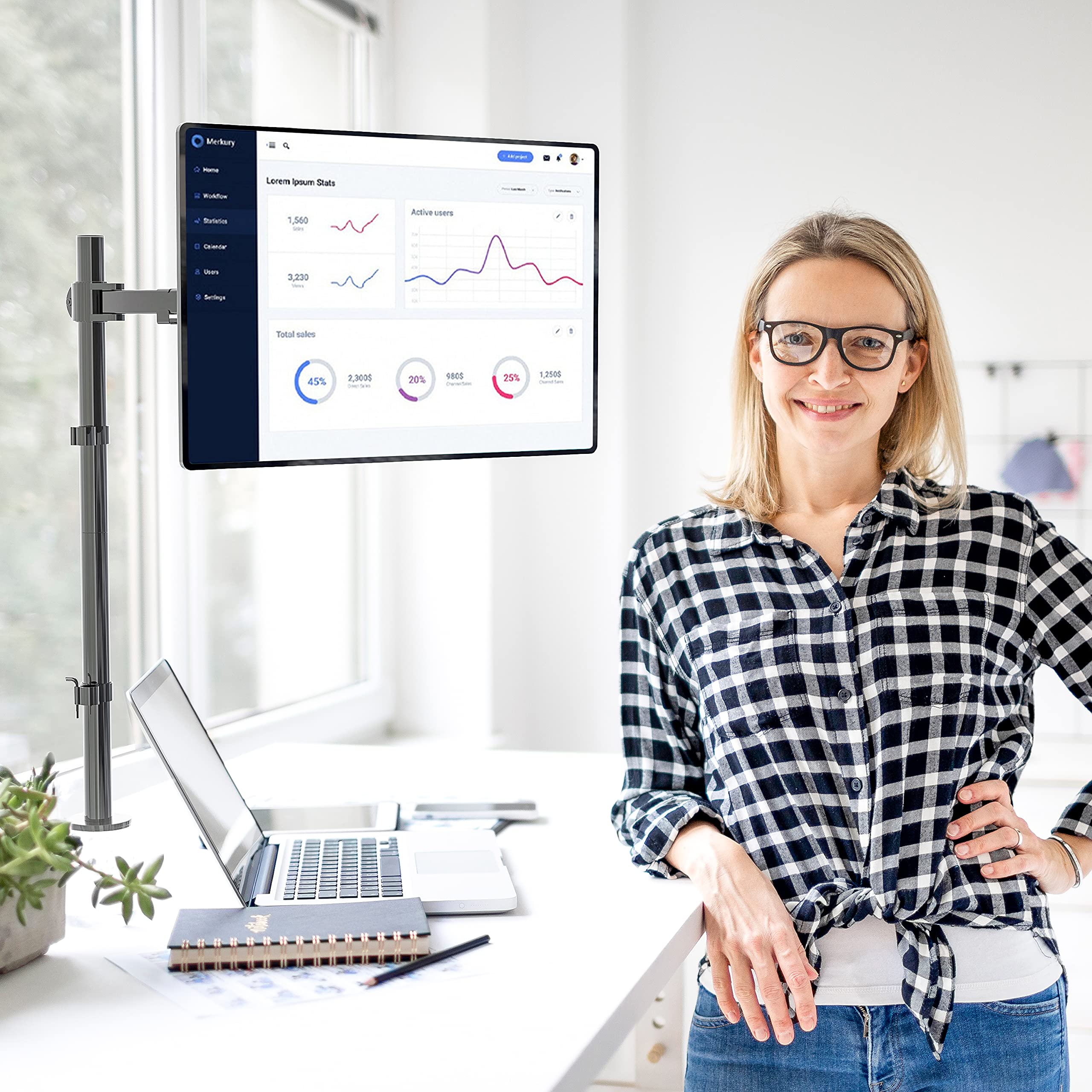 WALI Extra Tall Single Monitor Arm Mount for Desk - Heavy Duty Adjustable Stand for 13-32 inch Screens up to 22 lbs (M001XL, Black) - Perfect for Home Office, Gaming Setup & Workspace Ergonomics