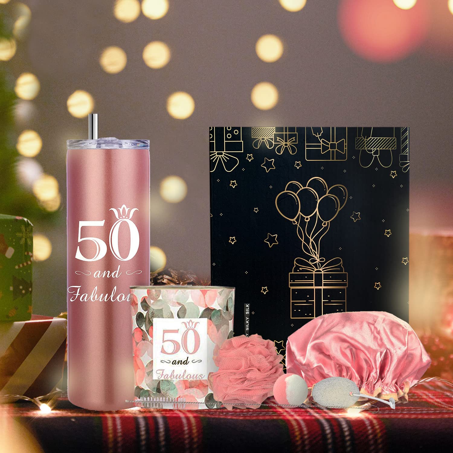 MEANT2TOBE 50th Birthday Gifts for Women - Insulated 20oz Tumbler & Spa Bath Set - Perfect 50th Birthday Present for Wife, Mom & Friends - Great for Office, Home & Travel Use