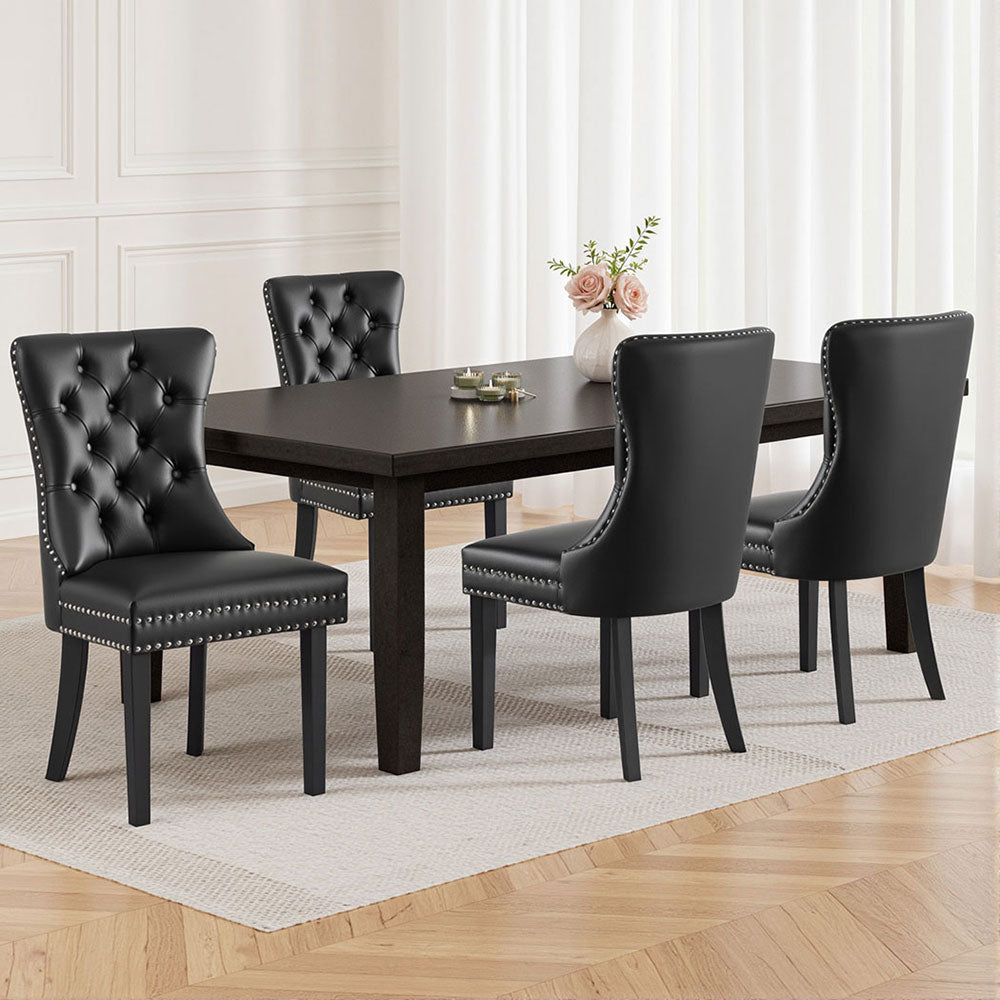 4-Piece Artiss Black Leather Dining Chairs Set - Modern PU Leather Upholstered Kitchen Chairs with Sturdy Metal Legs - Perfect for Dining Room, Kitchen, Breakfast Nook & Home Office