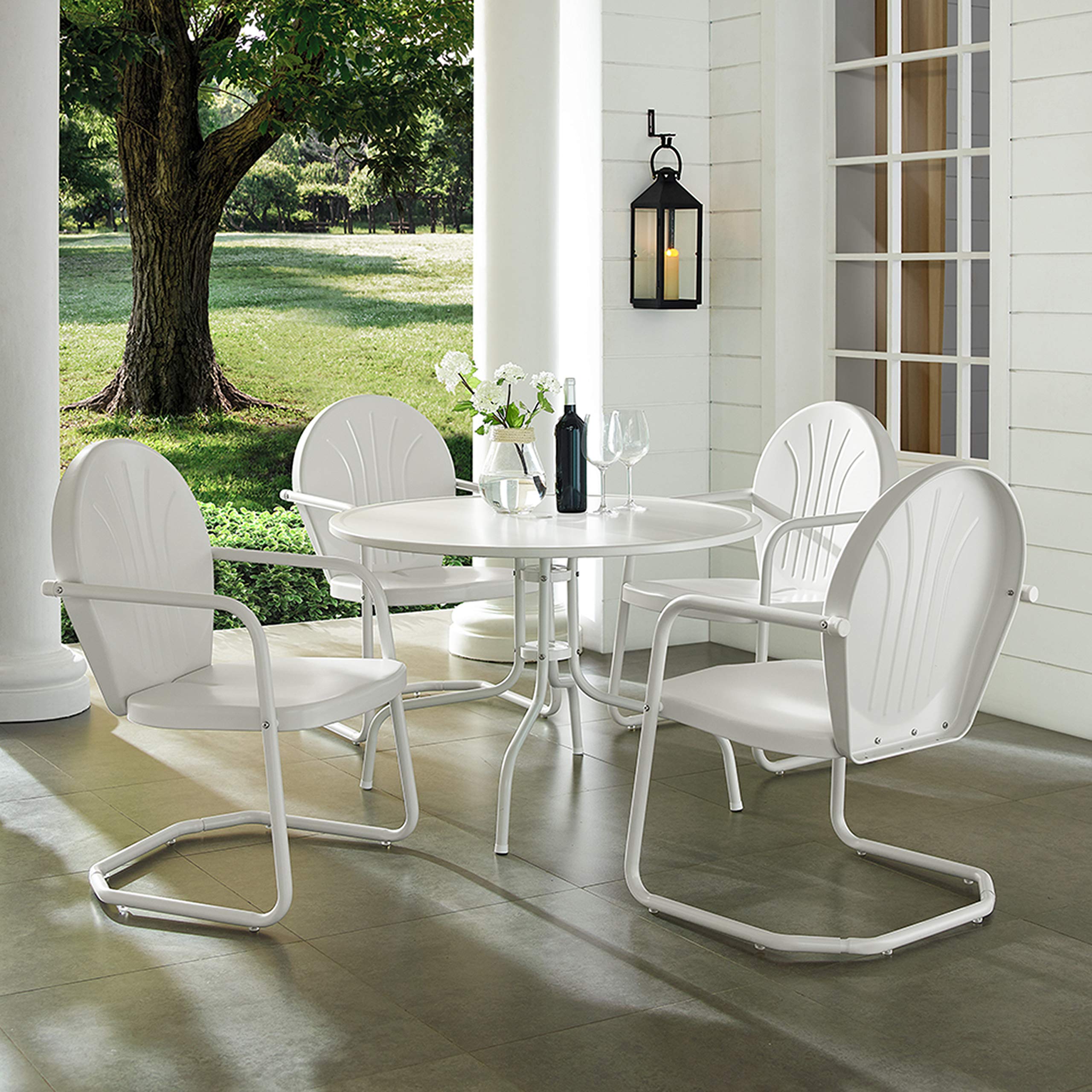 Crosley Furniture Griffith 5-Piece Outdoor Dining Set for 4 - Retro White Metal Round Patio Table and Chairs | Perfect for Backyard, Garden, and Poolside Dining