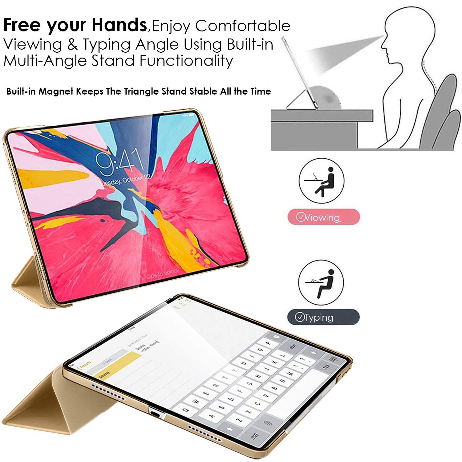 DuraSafe iPad Pro 11 Inch 2nd Generation Case (2020 Model A2228/A2068/A2230/A2231) - Trifold Hard PC Smart Cover with Translucent Back in Brass Gold - Perfect for Work, Travel & Everyday Protection