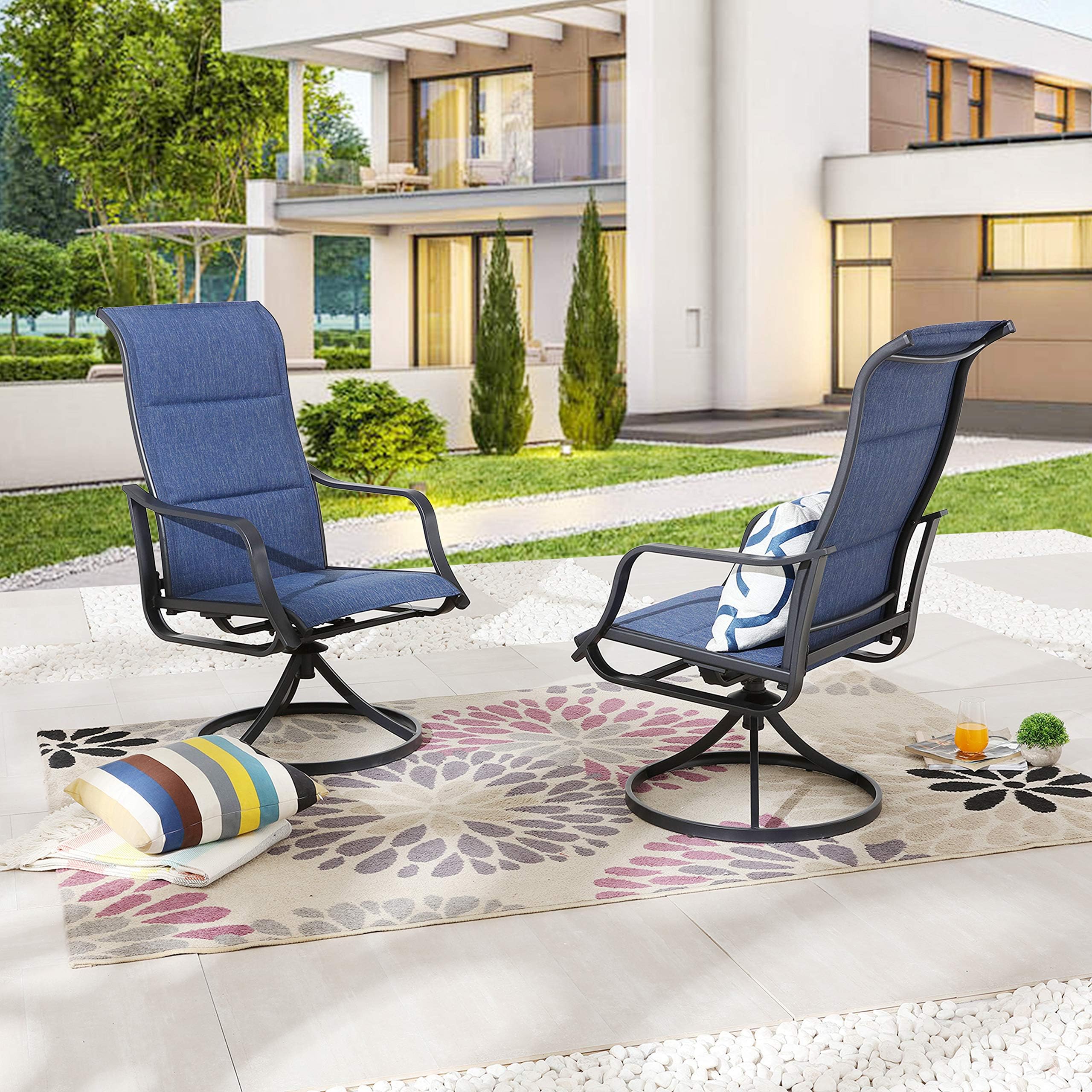 LOKATSE HOME Outdoor Patio Swivel Dining Chairs Set of 2 - All Weather Textilene Fabric Sling Chairs with Durable Frame, Blue - Perfect for Backyard, Poolside & Garden Relaxation