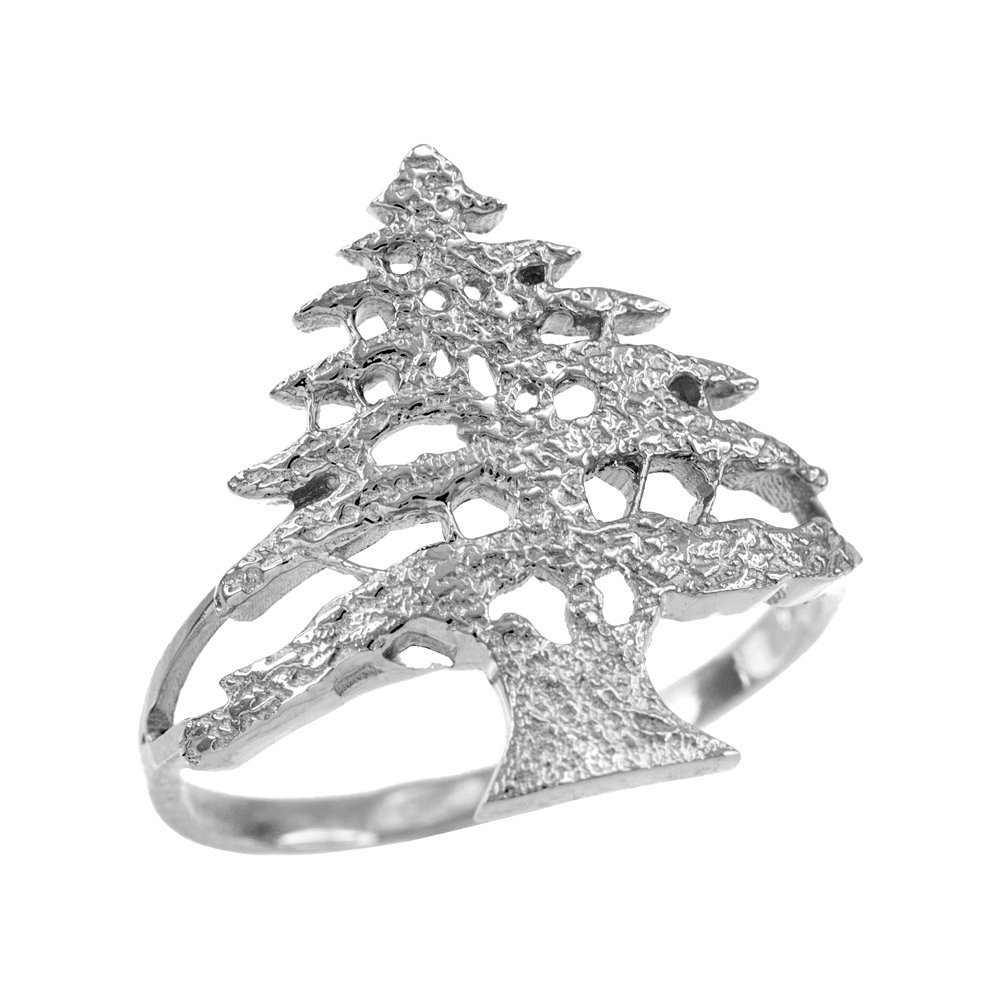 925 Sterling Silver Middle Eastern Jewelry - Textured Lebanese Cedar Tree Band Ring for Women | Perfect for Boho Fashion, Cultural Events & Gift Giving