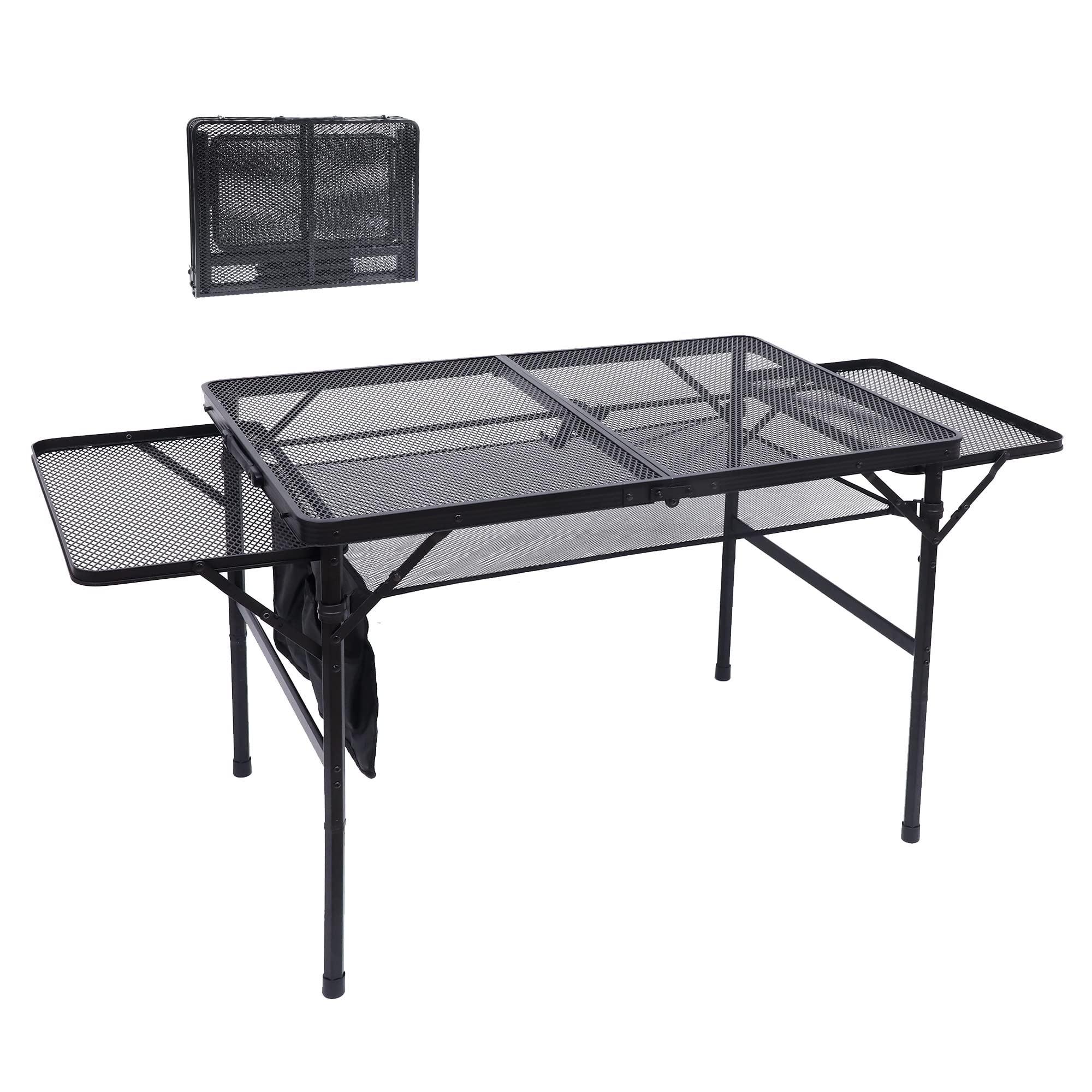 Premium Folding Grill Table for Outdoor Cooking - Adjustable Height & Width, Mesh Net Storage, Portable Carry Handle - Perfect for Camping, Tailgating, BBQs & Backyard Parties