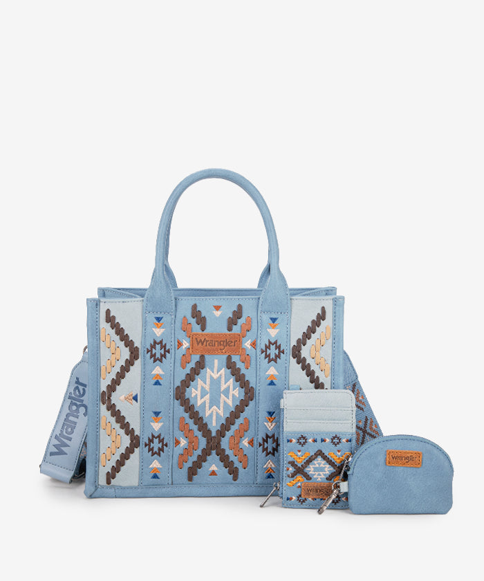 Wrangler Aztec Embroidered Whipstitch Tote Bag for Women - Stylish Boho Shoulder Bag for Travel, Beach & Shopping