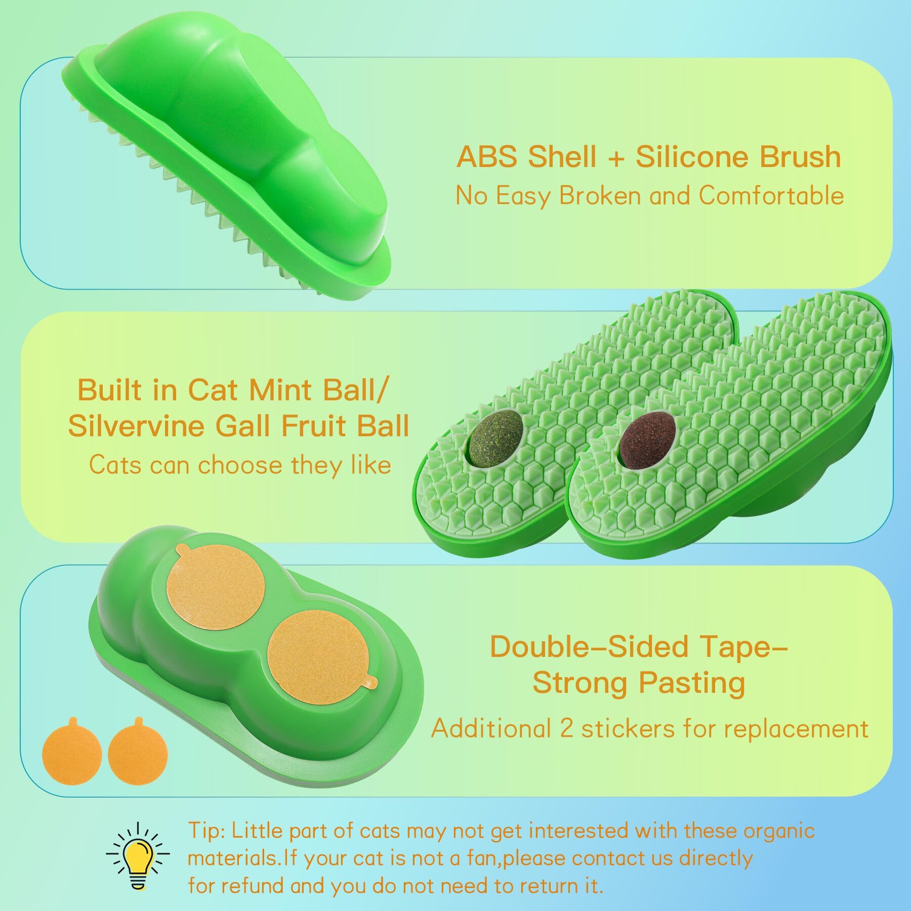 SEVENKA 2 Pack Cat Grooming Brush with 3 Catnip Balls & 3 Fruit Balls - Self-Cleaning Cat Scratcher Toy for Indoor Kittens - Wall Mounted Chew Toy for Stress Relief & Playtime - Perfect for Home, Office or Pet Salon Use