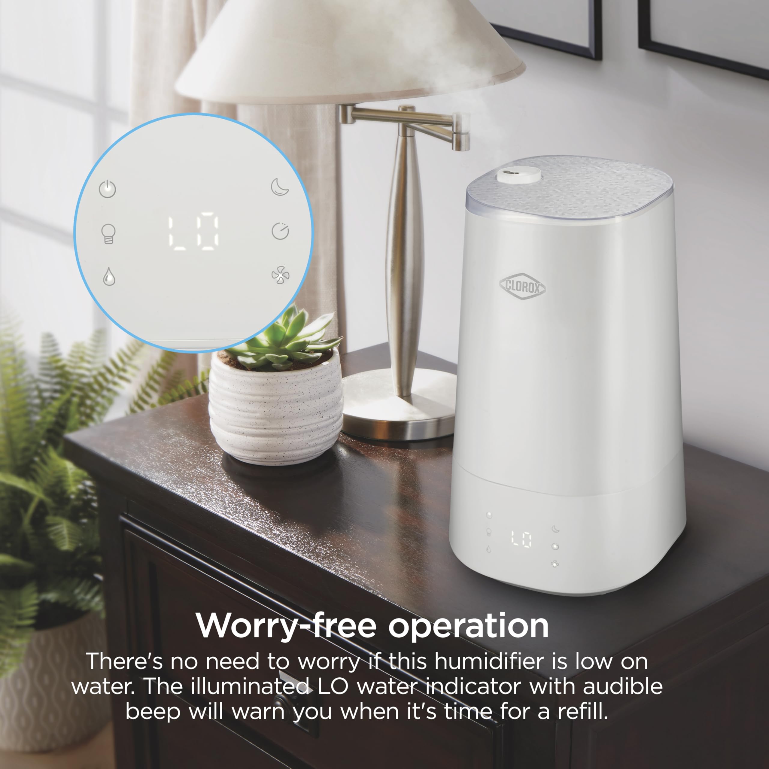 Clorox Cool Mist Humidifier with UV LED - 4L for 40H, Quiet for Bedroom