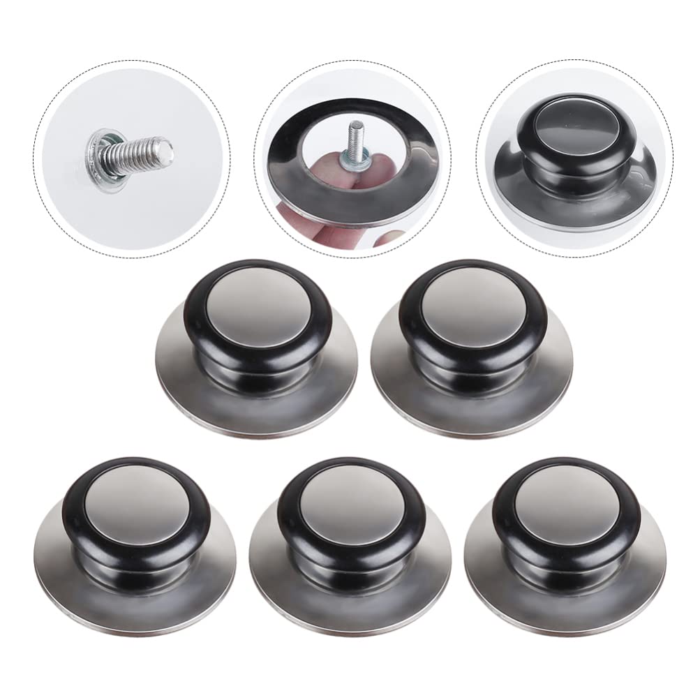 Hemoton 5-Piece Universal Stainless Steel Pot Lid Knobs - Replacement Cookware Handles for Pots, Pans & Dish Covers - Durable Metal Top Beads for Safe Cooking & Baking - Perfect for Kitchen, Camping & Outdoor Cooking