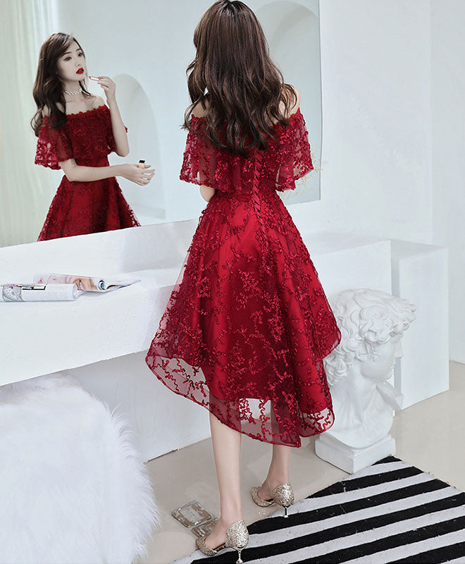 Elegant Burgundy Tulle Lace Short Prom Dress for Homecoming - Perfect for Parties, Dances & Special Occasions