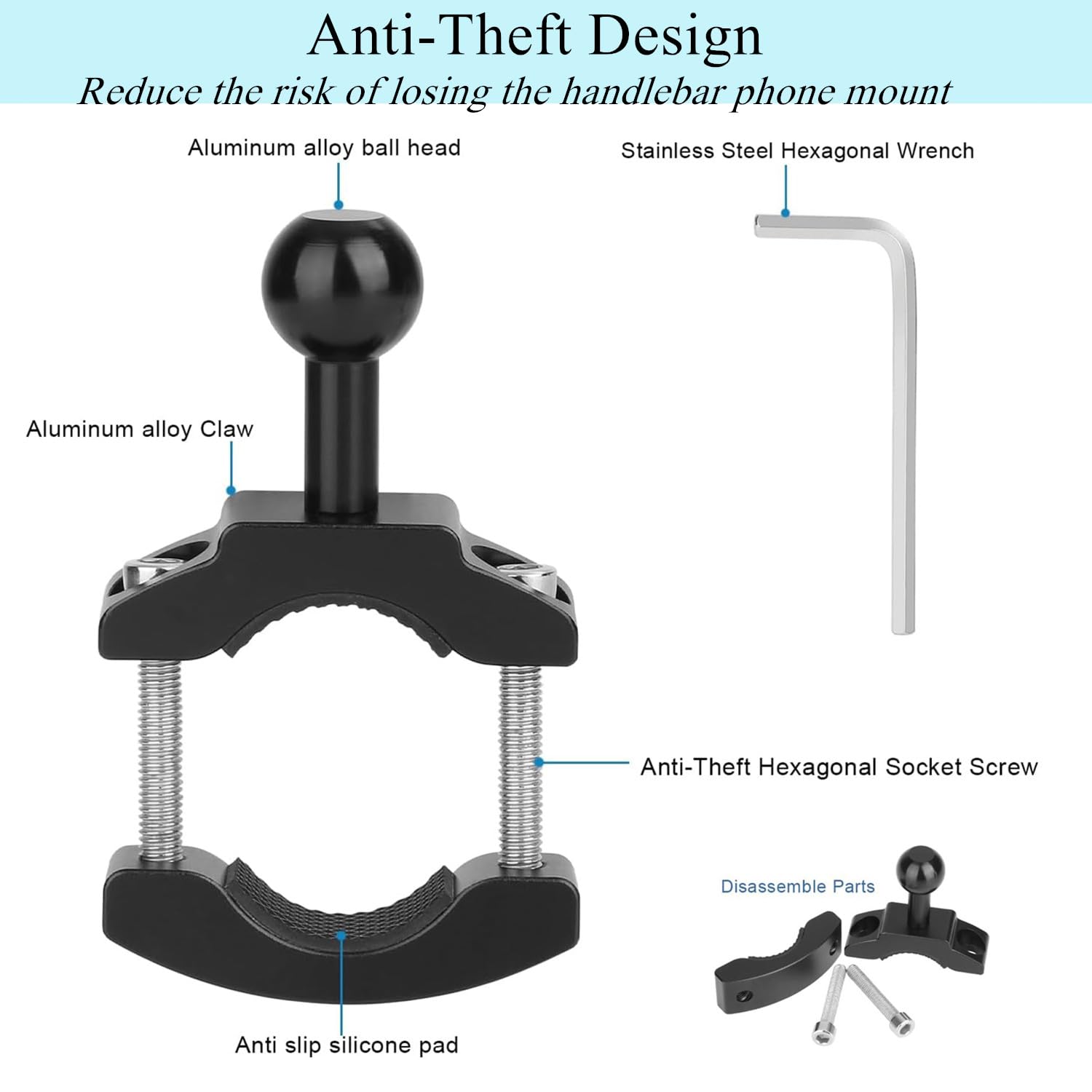 Bike Phone Holder & Motorcycle Phone Mount - Anti-Shake, 360° Adjustable Metal Anti-Theft Handlebar Mount for Bicycle & Motorcycle - Compatible with iPhone, Nexus, HTC, Huawei (3.5-7.5