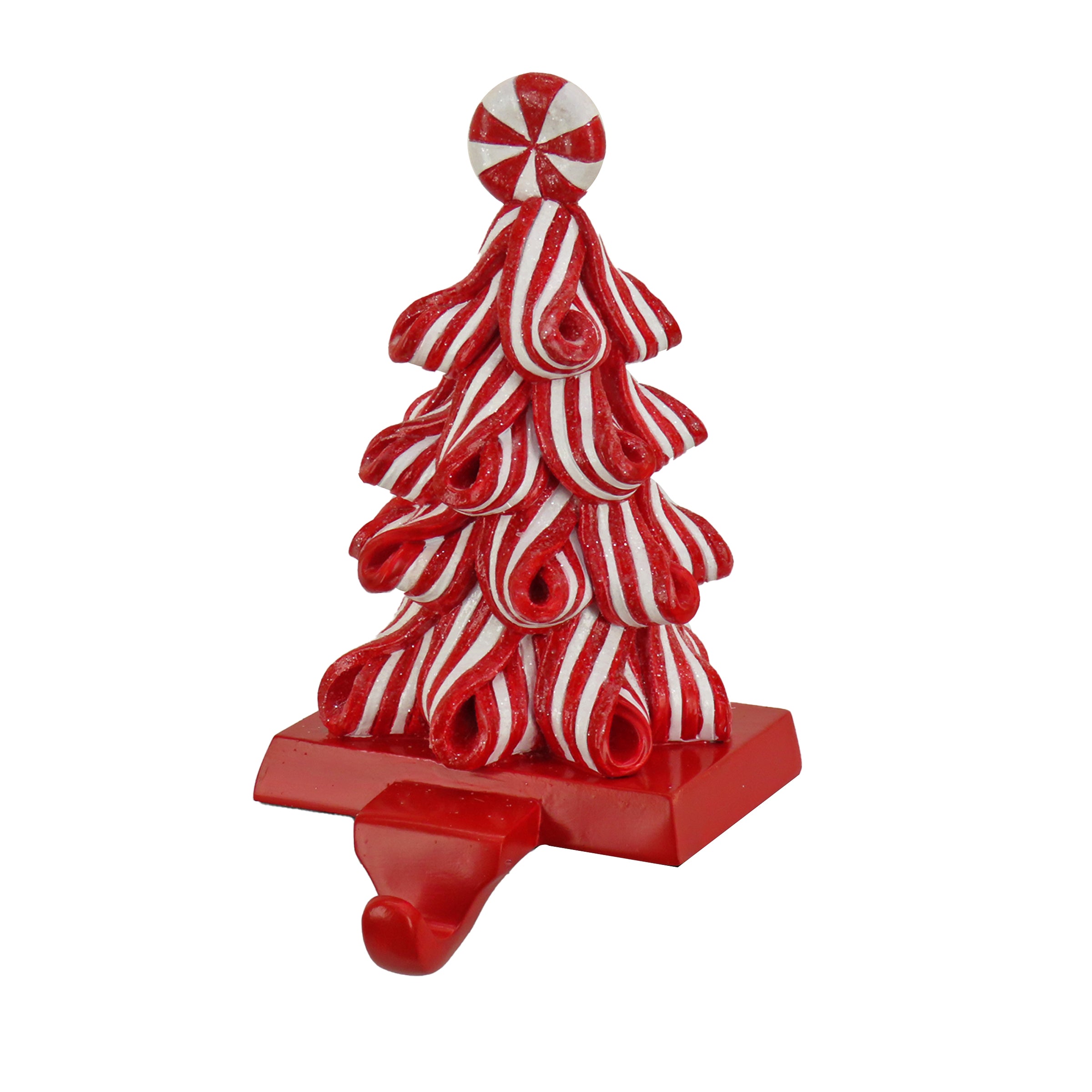8 Inch HGTV Home Collection White Stripe Candy Tree Stocking Holder - Perfect for Christmas Decor, Fireplace Mantel, and Holiday Home Styling
