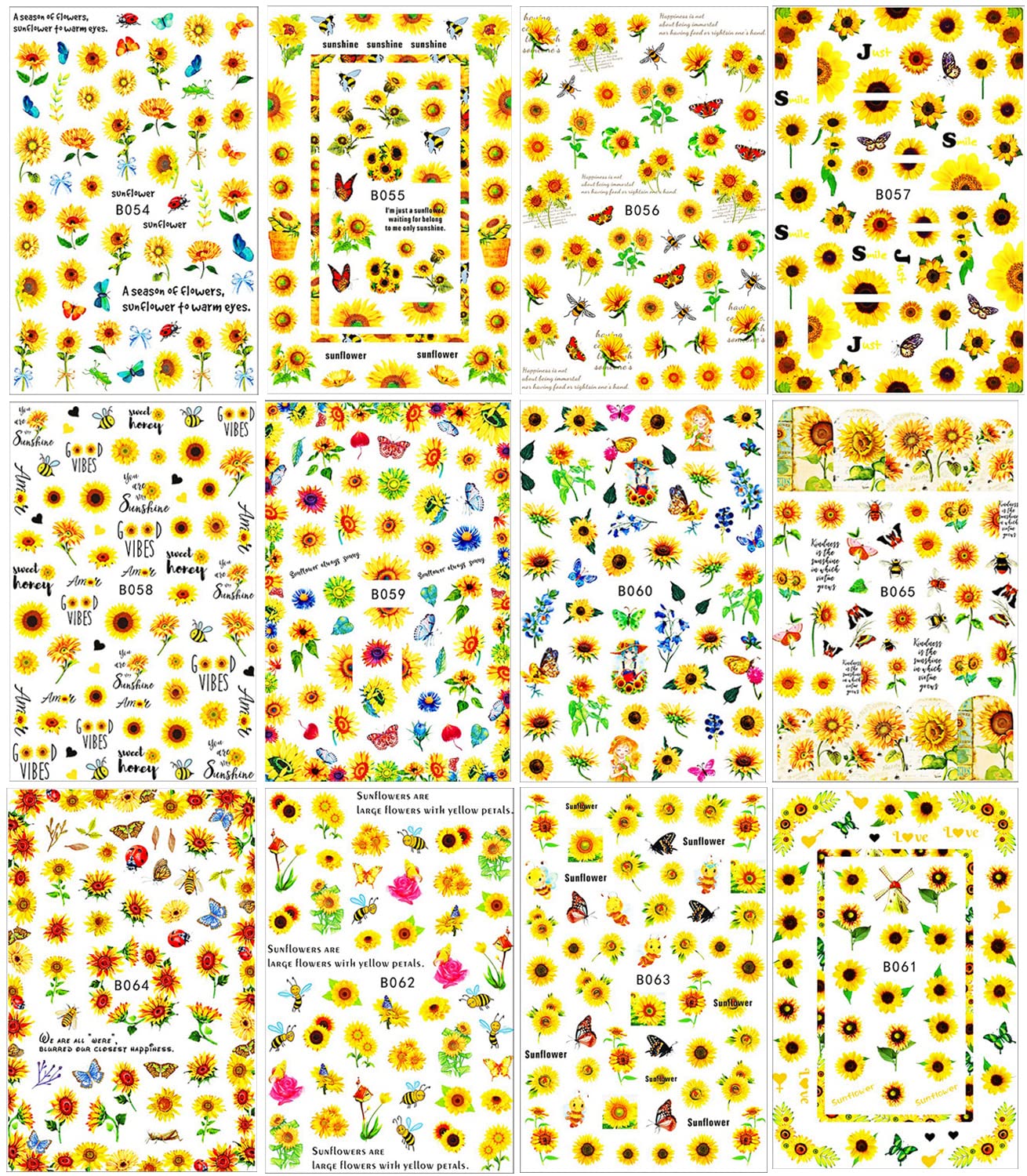 12 Sheets 3D Elegant Floral Nail Stickers - Spring Daisy Sunflower Leaf Nail Art Decals, Self-Adhesive DIY Acrylic Nail Decorations for Women, Girls - Perfect for Parties, Weddings, Salons & Nail Art Enthusiasts
