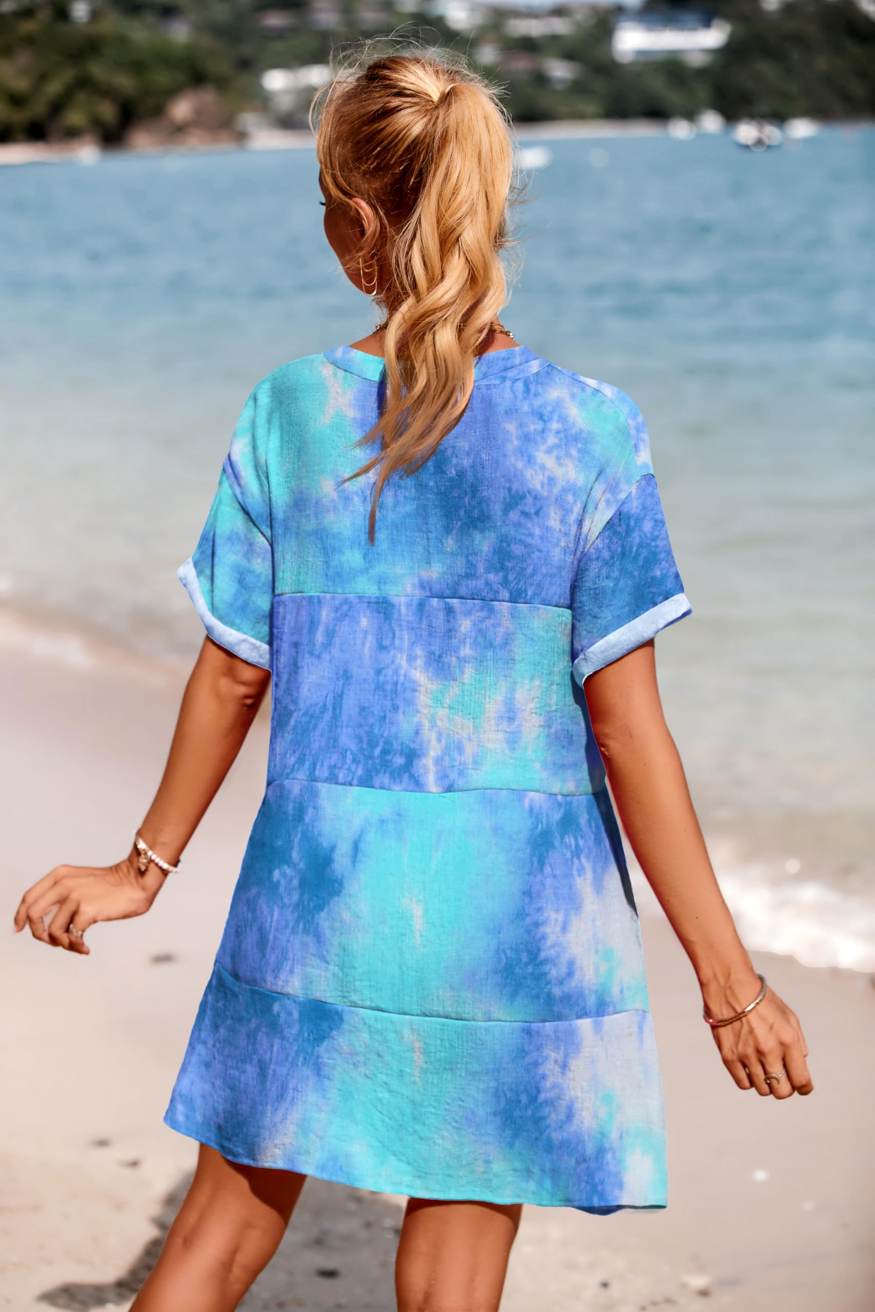 AI'MAGE Women's Swimsuit Cover Up Dress - Lightweight Bikini Beach Coverup with Pockets, A-Line Bathing Suit Dress for Pool, Vacation & Summer Outfits