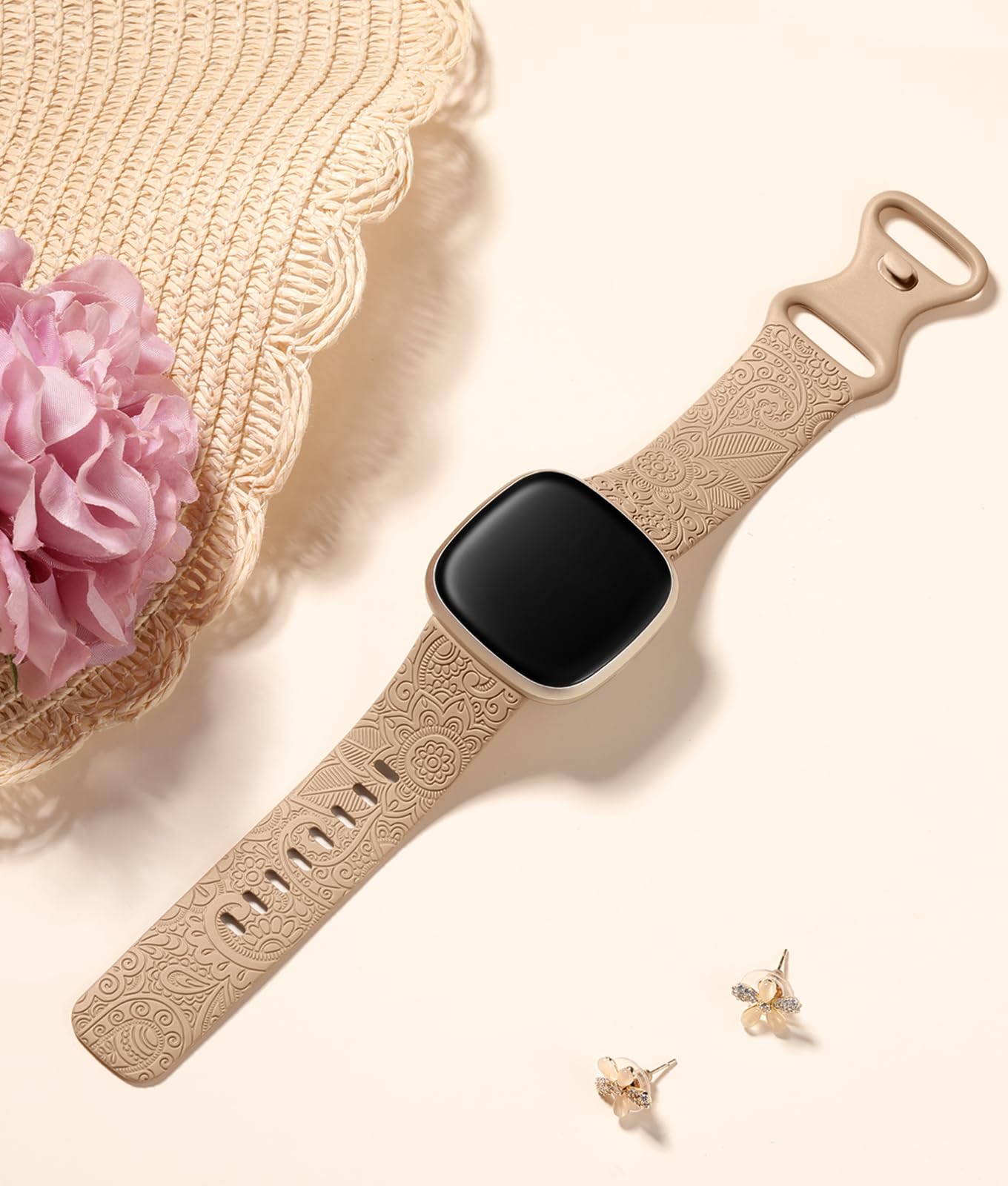 Odbeai Soft Floral Pattern Replacement Wristband Strap Compatible with Fitbit Versa 4/Versa 3/Sense 2/Sense - Boho Style Women's Watch Band for Workout, Running & Daily Wear