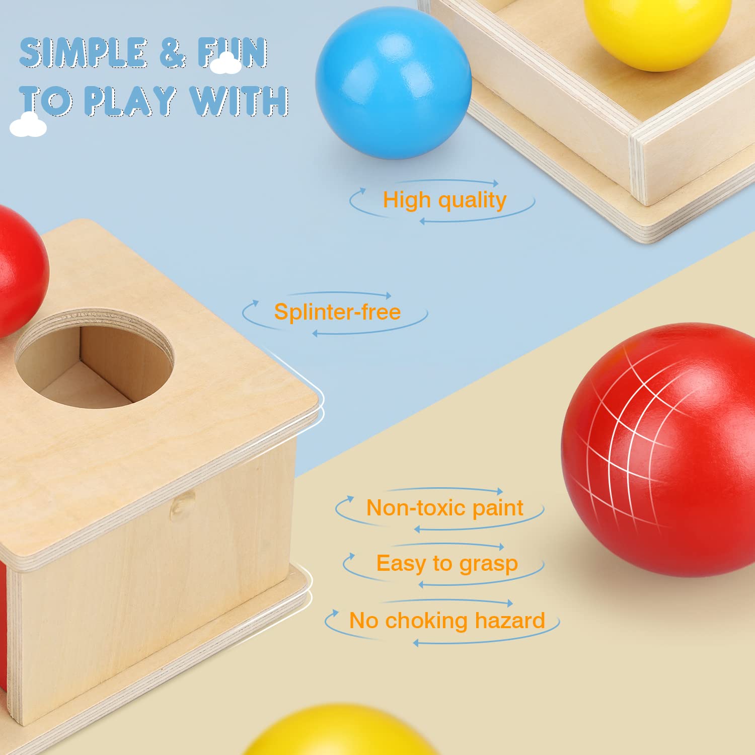 Montessori Wooden Ball Drop Toy Box with Tray & 3 Balls - Object Permanence Learning Toy for Babies 6-12 Months - Early Educational Montessori Baby Toy for Sensory Play & Fine Motor Skills Development - Perfect for Daycare, Homeschooling & Toddler Playtime