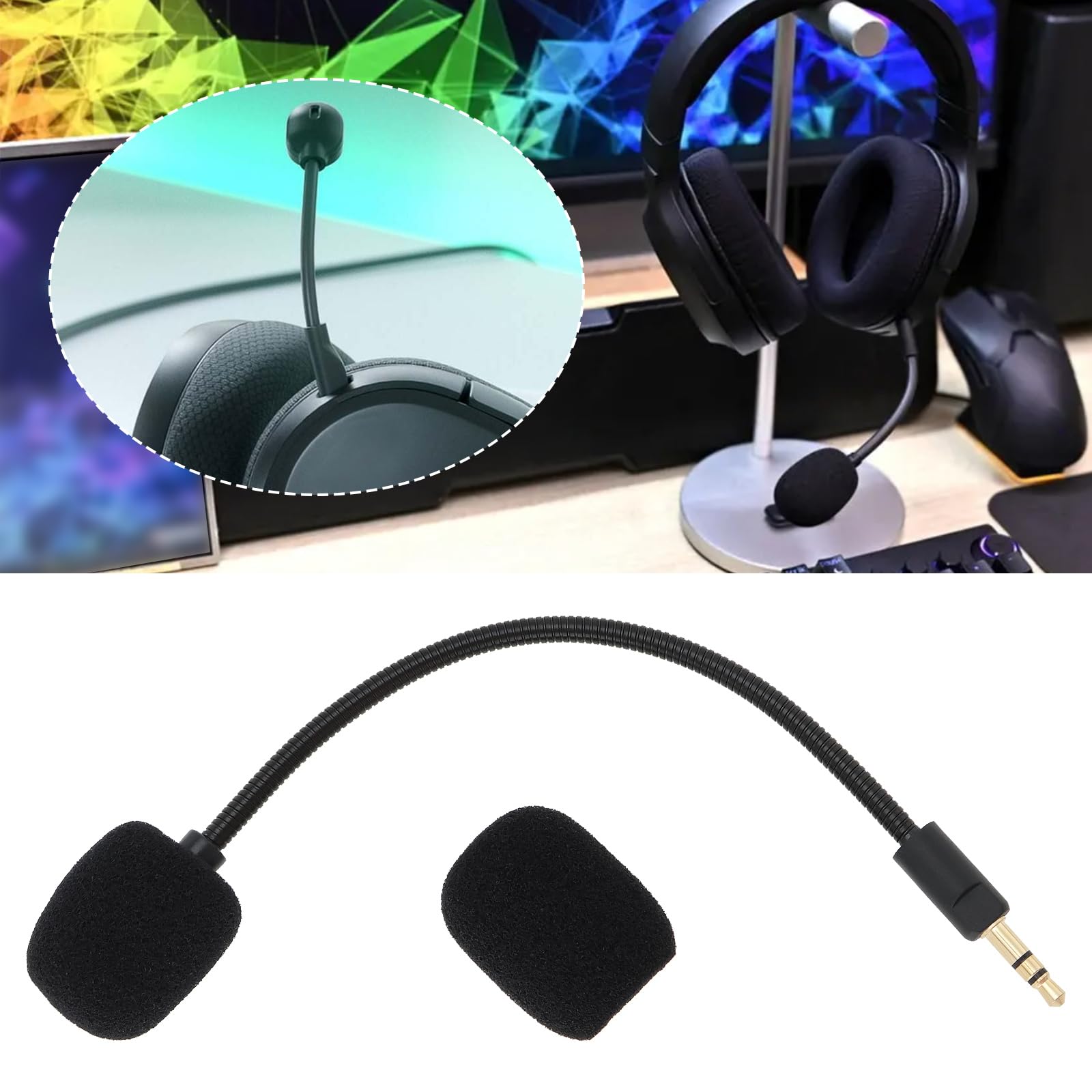 OTOTEC Detachable 3.5mm Gaming Headset Microphone - Noise Cancelling Boom Mic Compatible with Razer Barracuda X Wireless Headset (Black) - Perfect for PC Gaming, Streaming & Online Meetings