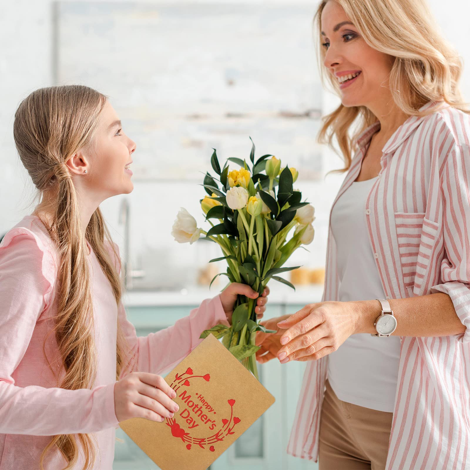 12 PCS Happy Mother's Day Kraft Cards with Envelopes & Stickers - Die Cut Greeting Cards for Mom - Perfect Mother's Day Gifts for Wife, Grandma & Special Women (Use for Handwritten Notes, Party Favors & Keepsakes)