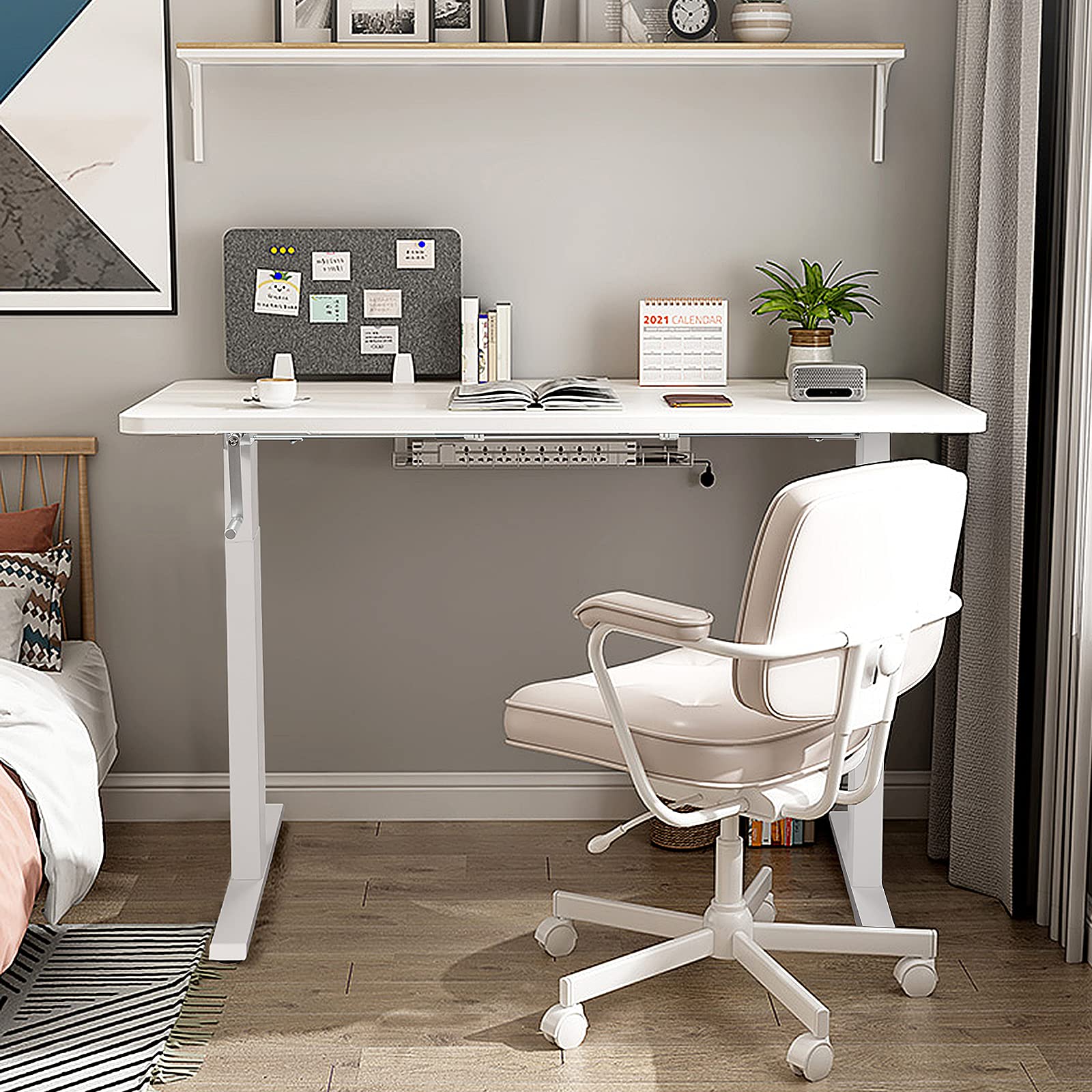 Tangkula Manual Height Adjustable Standing Desk Frame - Ergonomic Hand Crank Sit Stand Workstation with Cable Management Tray & Headphone Hook - Perfect for Home Office, Study & Workspace Productivity