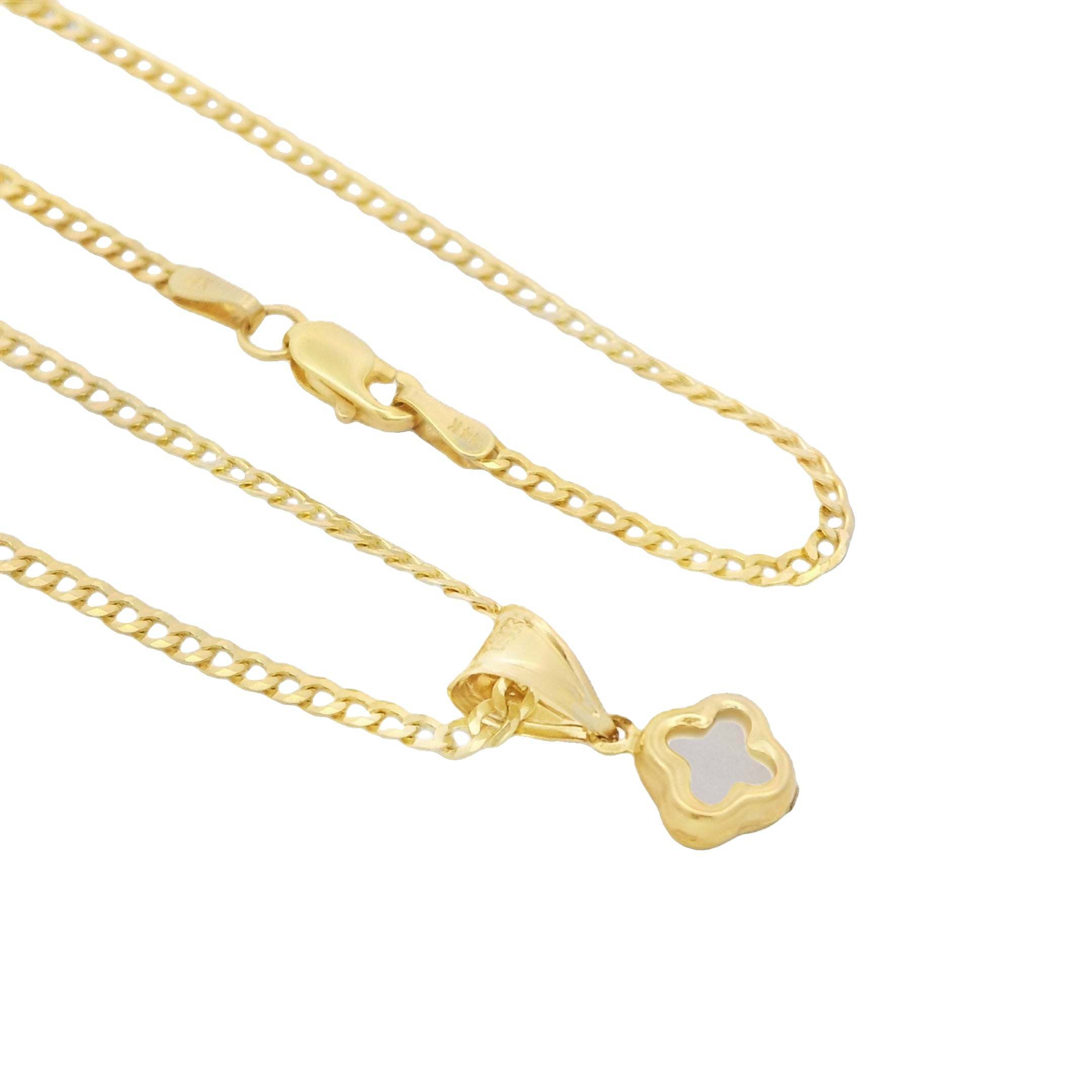 14K White Gold Clover Pendant with Solid Cuban Chain Necklace (16 Inches) - Elegant Jewelry for Women, Perfect Gift for Birthday, Anniversary & Special Occasions | JTJ™