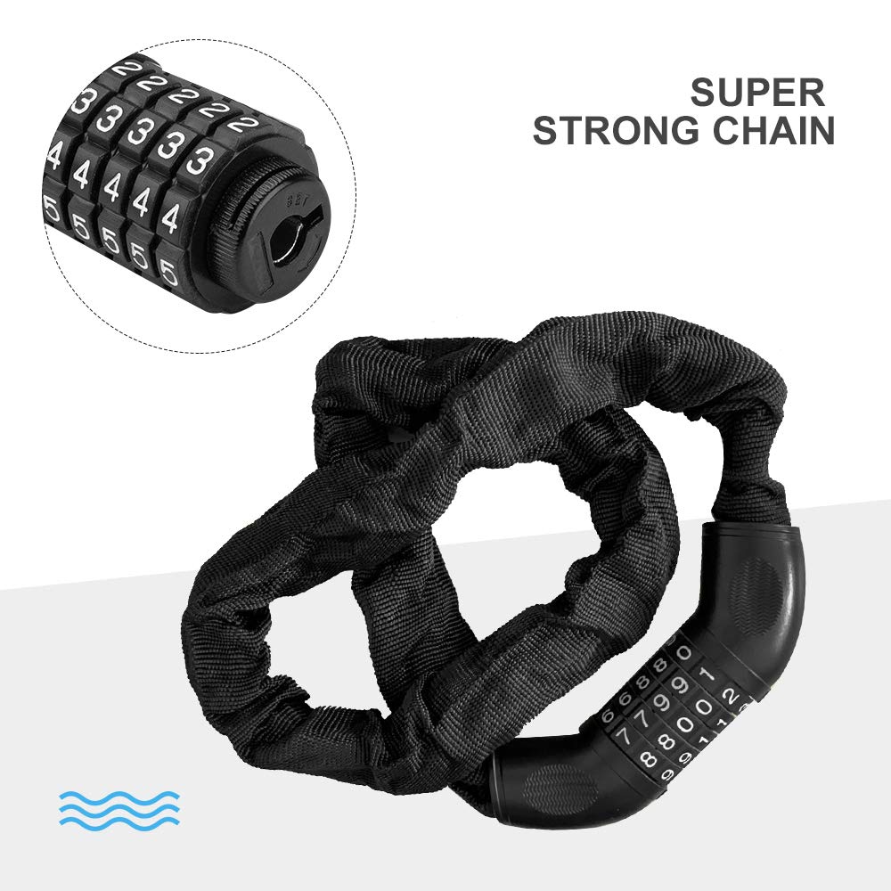 Anxingo 5-Digit Resettable Combination Bike Lock - Heavy Duty Anti-Theft Bicycle Chain Lock (3.6ft, Black) - No Keys Required, Fits All Bikes - Perfect for Commuting, Campus, and Outdoor Cycling Security