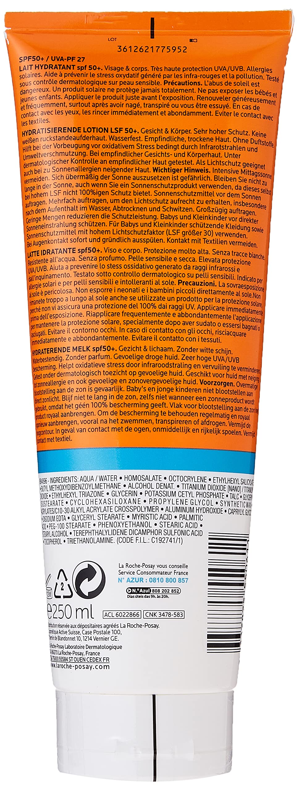 La Roche-Posay ANTHELIOS XL SPF50+ Sunscreen Milk 250ml - Ultra Lightweight Velvety Texture for Face & Body - Perfect for Daily Sun Protection, Outdoor Activities & Sensitive Skin Care