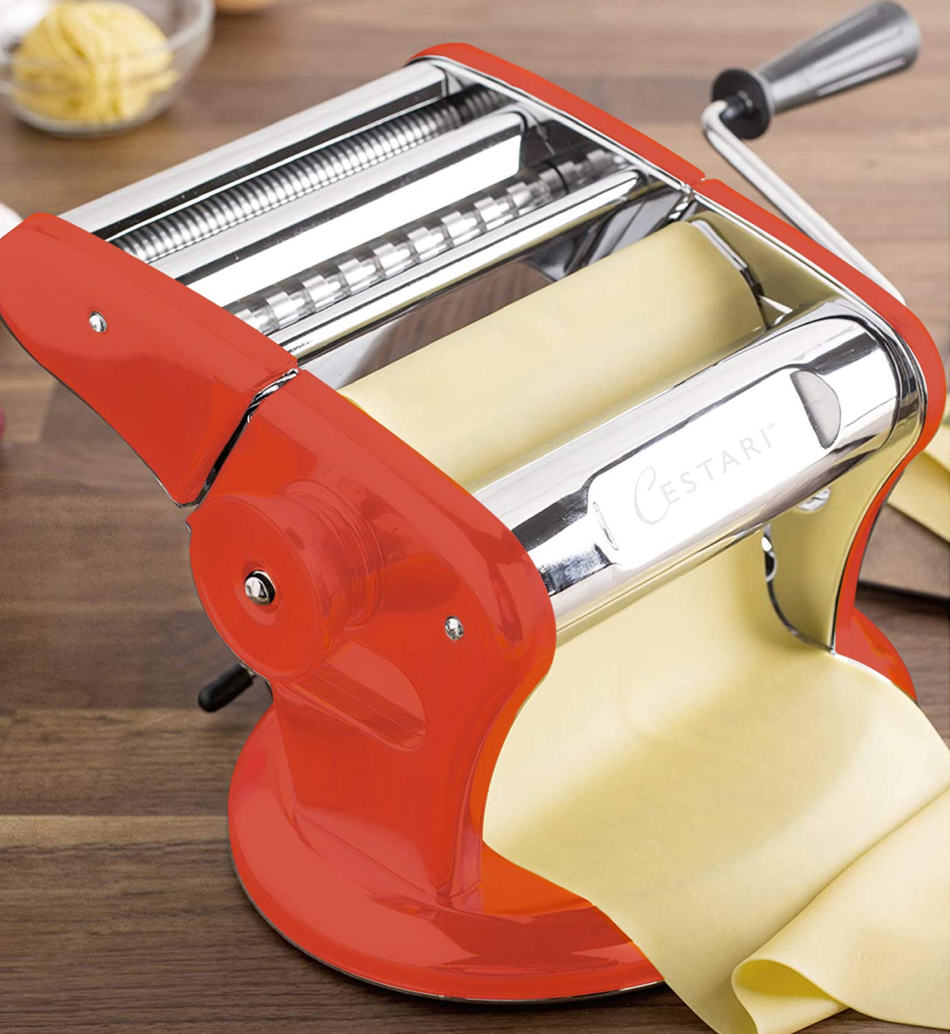 Cestari Ultimate Stainless Steel Pasta Maker Machine with Patented Suction Base - 150mm Pasta Roller with Hand Crank, Cutter & Recipes - Perfect for Homemade Pasta, Ravioli, Lasagna & Italian Cooking