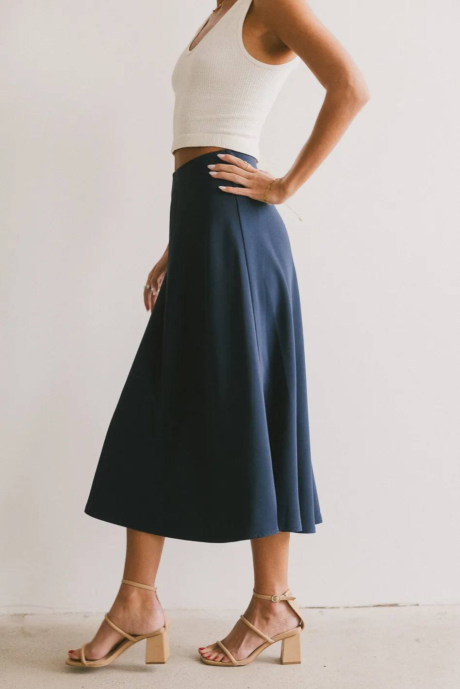 Kamila Navy Blue Skirt for Women | Elegant A-Line Midi Skirt | Perfect for Office, Casual Outings & Special Occasions