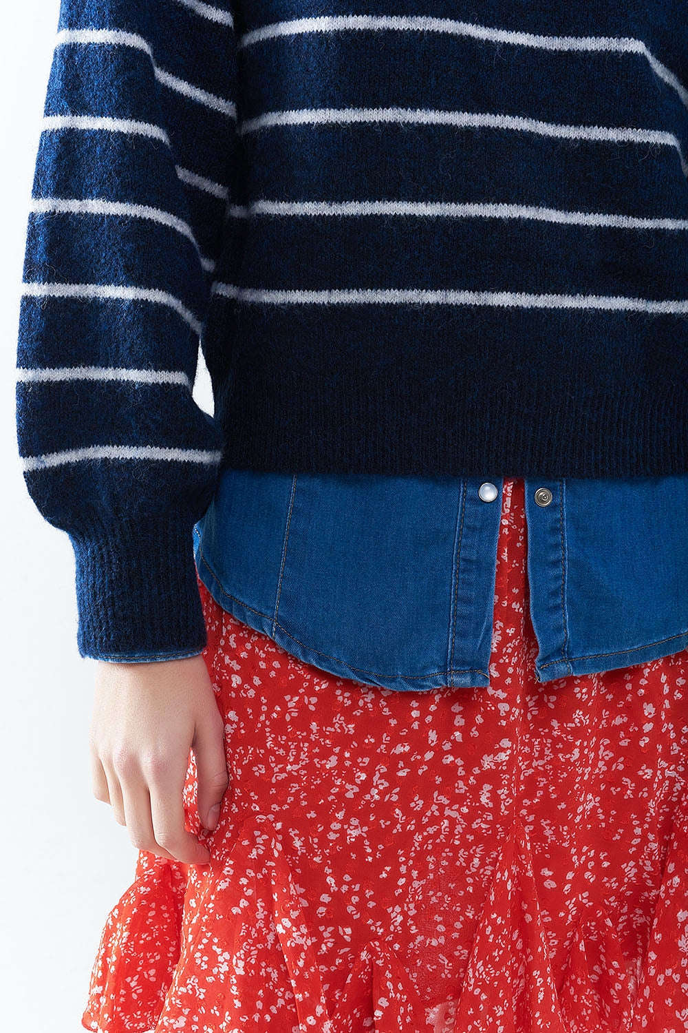 Blue Striped Pullover with Red Heart Detail - Perfect for Casual Outfits, Date Nights & Cozy Winter Wear