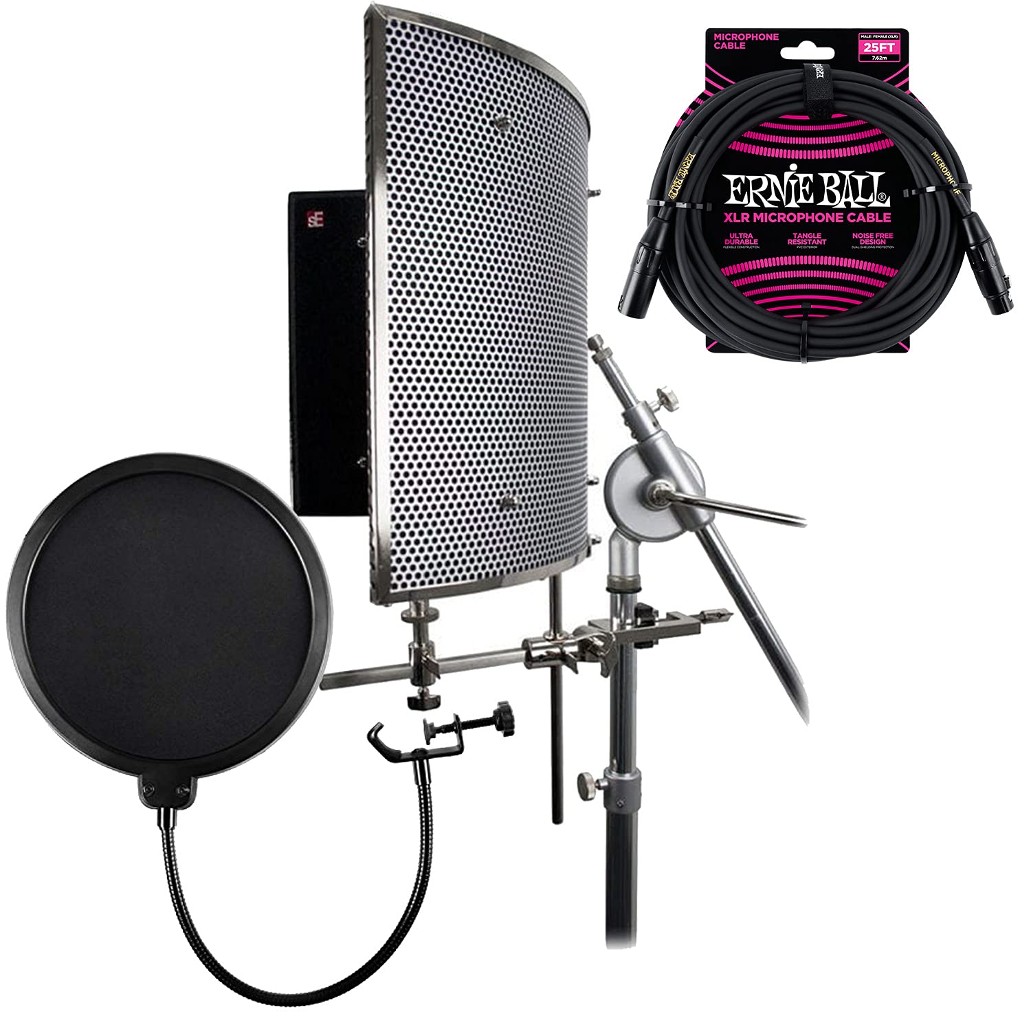 Professional sE Electronics Reflexion Filter PRO with Pop Filter & Ernie Ball XLR Cable Bundle - Studio Vocal Booth & Podcast Recording Setup