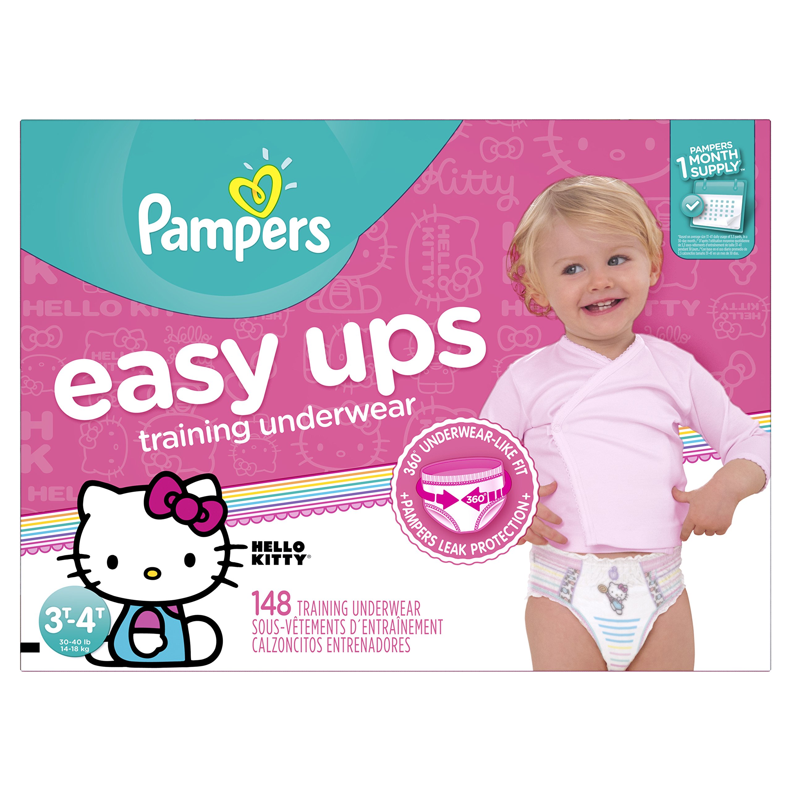 Pampers Easy Ups Training Pants for Girls Size 5 (3T-4T) - 148 Count Disposable Pull-On Diapers | One Month Supply | Daytime Potty Training & Overnight Protection