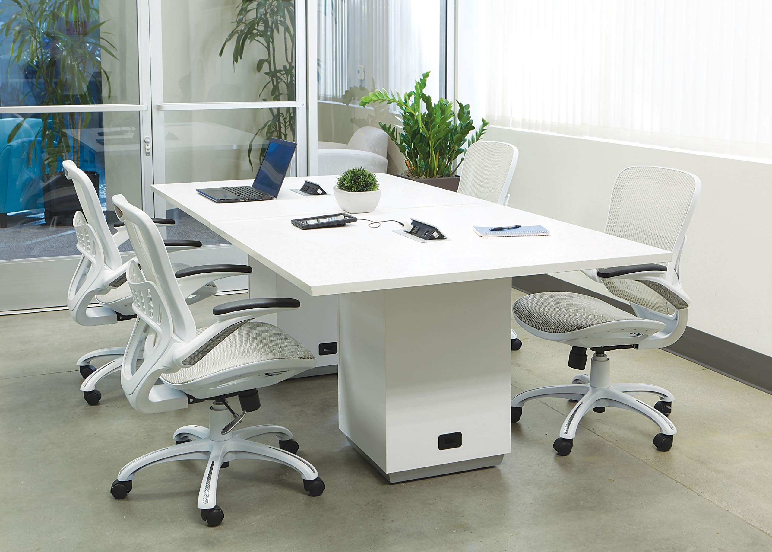 Office Star Ventilated Mesh Office Chair with Breathable Seat & Back - Ergonomic Manager's Desk Chair with White Base - Perfect for Home Office, Conference Rooms & Workspaces