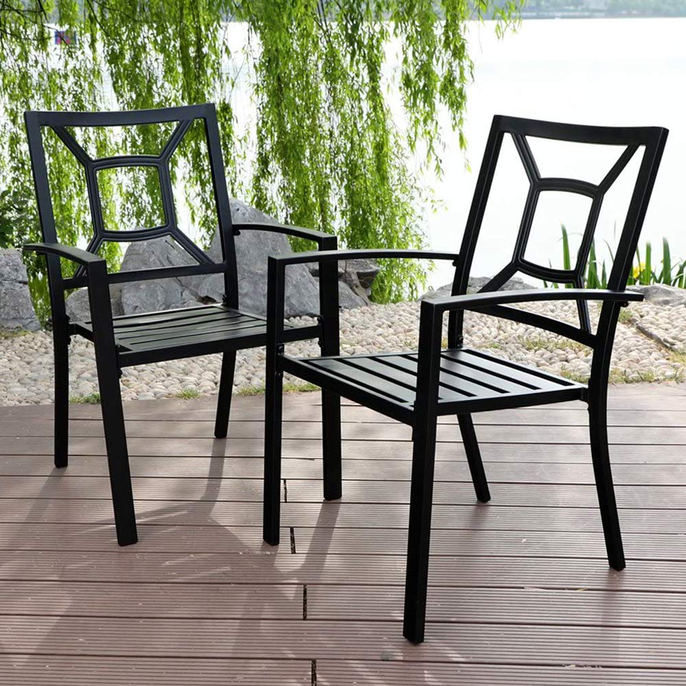 PHI VILLA 3-Piece Outdoor Bistro Set for 2 - Metal Round Coffee Table & Stackable Steel Chairs - Small Patio Dining Set for Garden, Balcony, Backyard - Perfect for Morning Coffee & Outdoor Entertaining