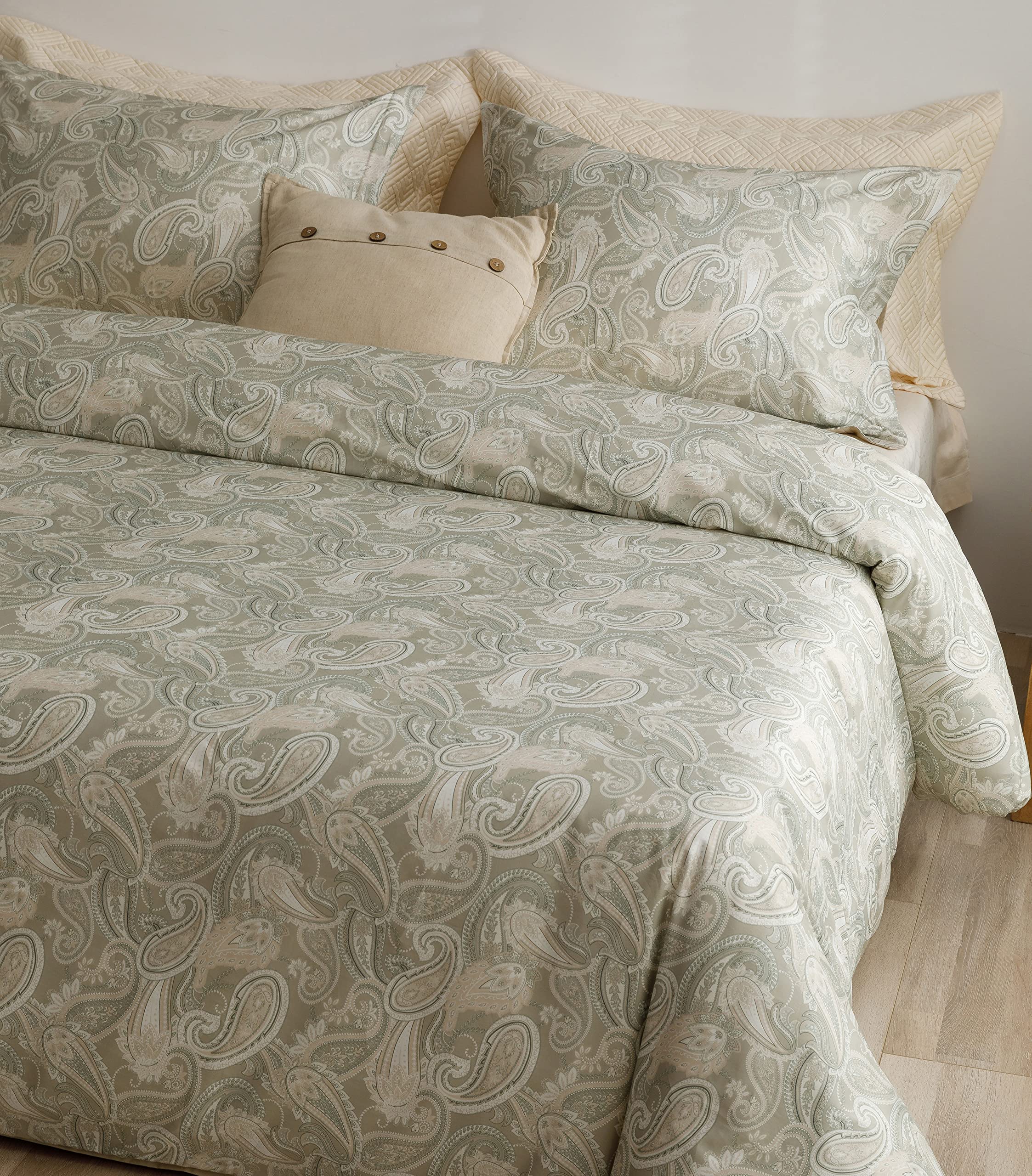 Premium Egyptian Cotton Duvet Cover King Size - 100% Long Staple Sateen Weave, Silky Soft Bohemian Style with Zipper Closure, Paisley Pattern 3-Piece Set (104