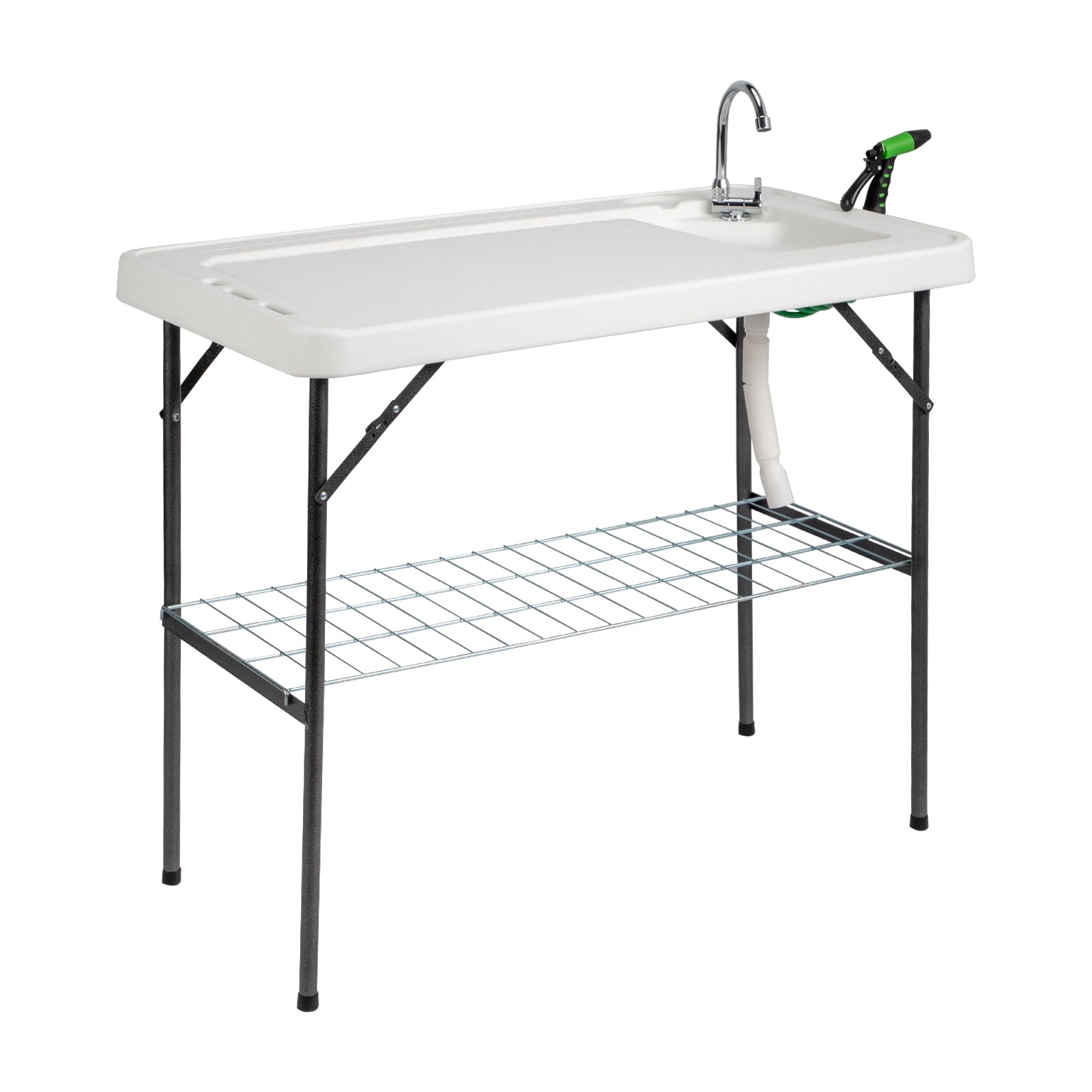 Upgraded VINGLI Folding Fish Cleaning Table with Sink - Portable Camping Sink Table with Grid Rack & Sprayer - Fish Fillet Cutting Table with Drainage Hose for Outdoor Cooking, Backyard BBQ, Camping & Fishing Trips
