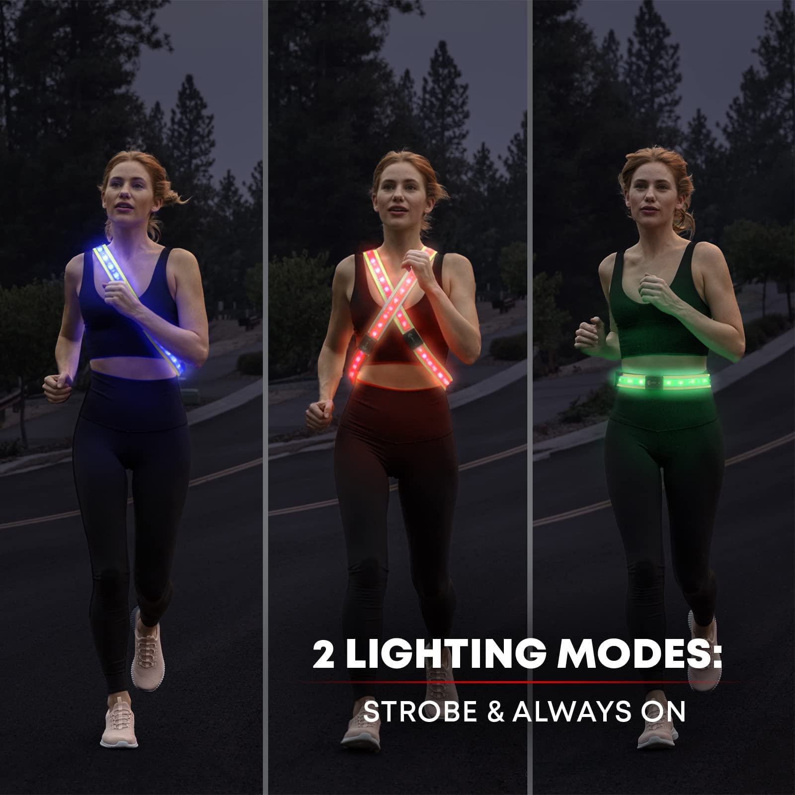 Illumiseen LED Belt - 8 Colors, 2 Modes, USB Rechargeable for Night Running & Safety