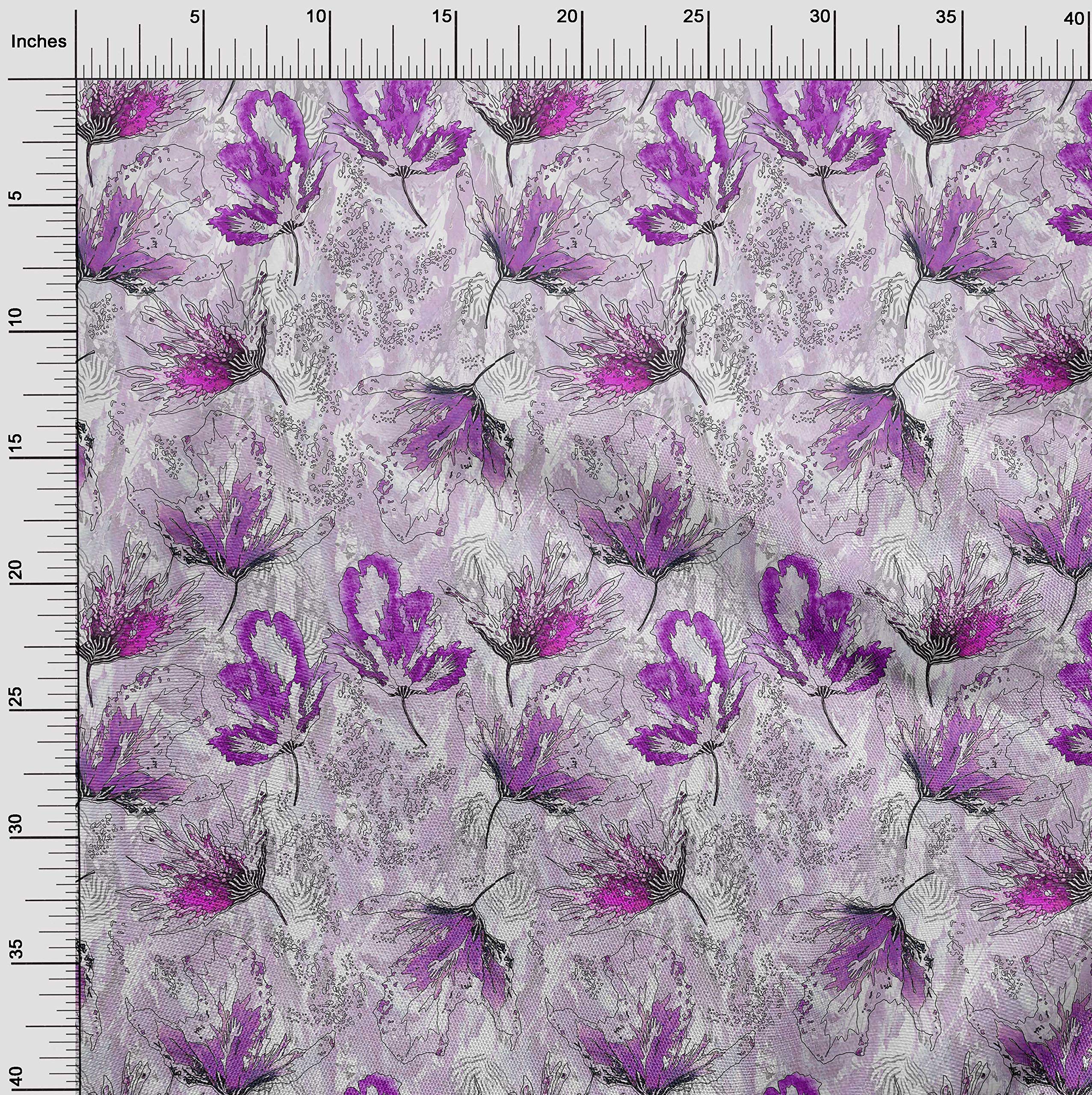 oneOone Viscose Jersey Fuschia Pink Floral Watercolor Print Fabric by The Yard - 60 Inch Wide Soft Draping Dress Material for Summer Dresses, Skirts & Boho Fashion