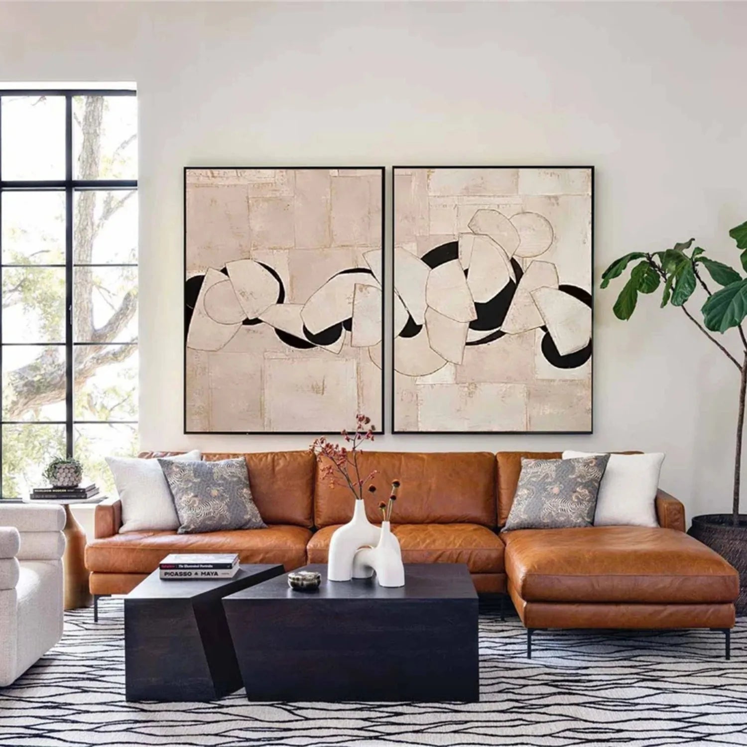 Abstract Tranquility Set of 2 Wall Art Paintings - Modern Minimalist Canvas Prints for Living Room, Bedroom & Office Decor - #WS154