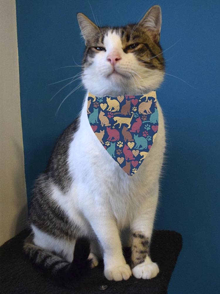 Pastel Chalk Cat Drawing Pattern Bandana for Dogs & Cats - Soft Cotton Pet Scarf for Grooming, Photo Shoots, and Daily Walks