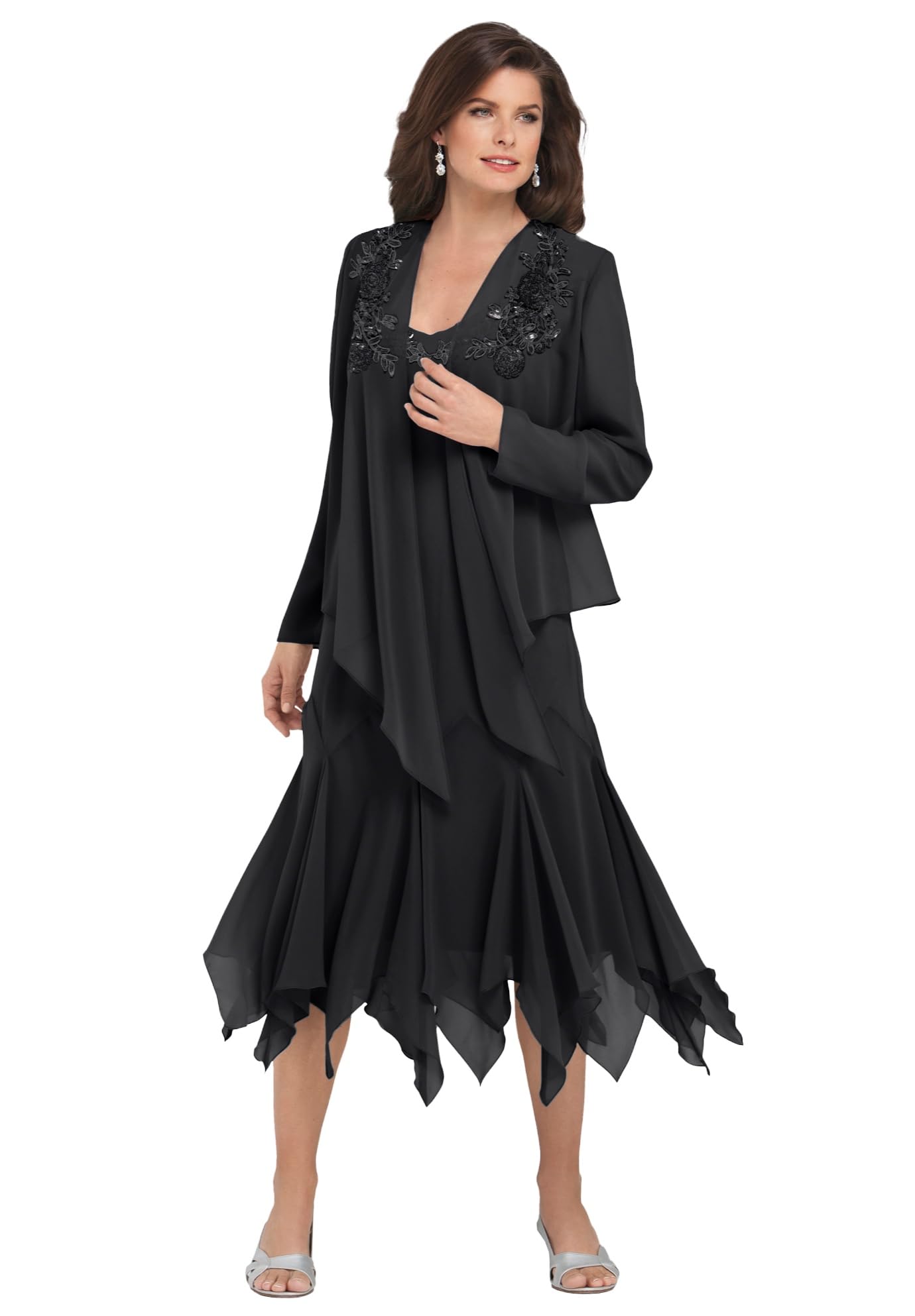 Romantic Plus Size Sequin Jacket & Dress Set for Women - Elegant Evening Outfits for Parties, Weddings & Special Occasions