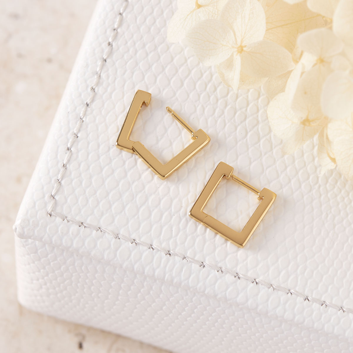 Premium Deco Square Huggies Gold Earrings - Elegant & Hypoallergenic Jewelry for Women | Perfect for Parties, Weddings & Everyday Wear