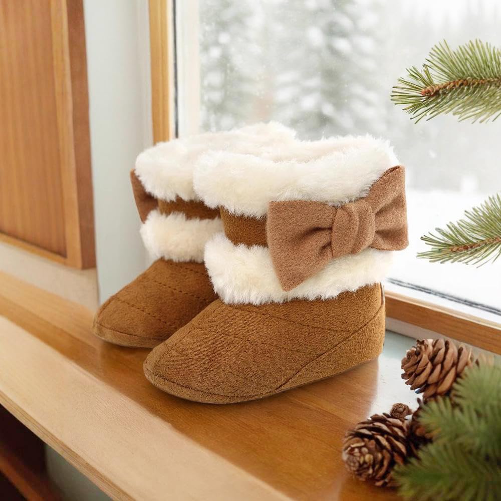 Ohwawadi Cozy Fleece Baby Boots for Boys & Girls - Warm Winter Snow Slippers for Newborns & Toddlers (0-24 Months) - Perfect for Indoor Play, Nursery, and Cold Weather Outings