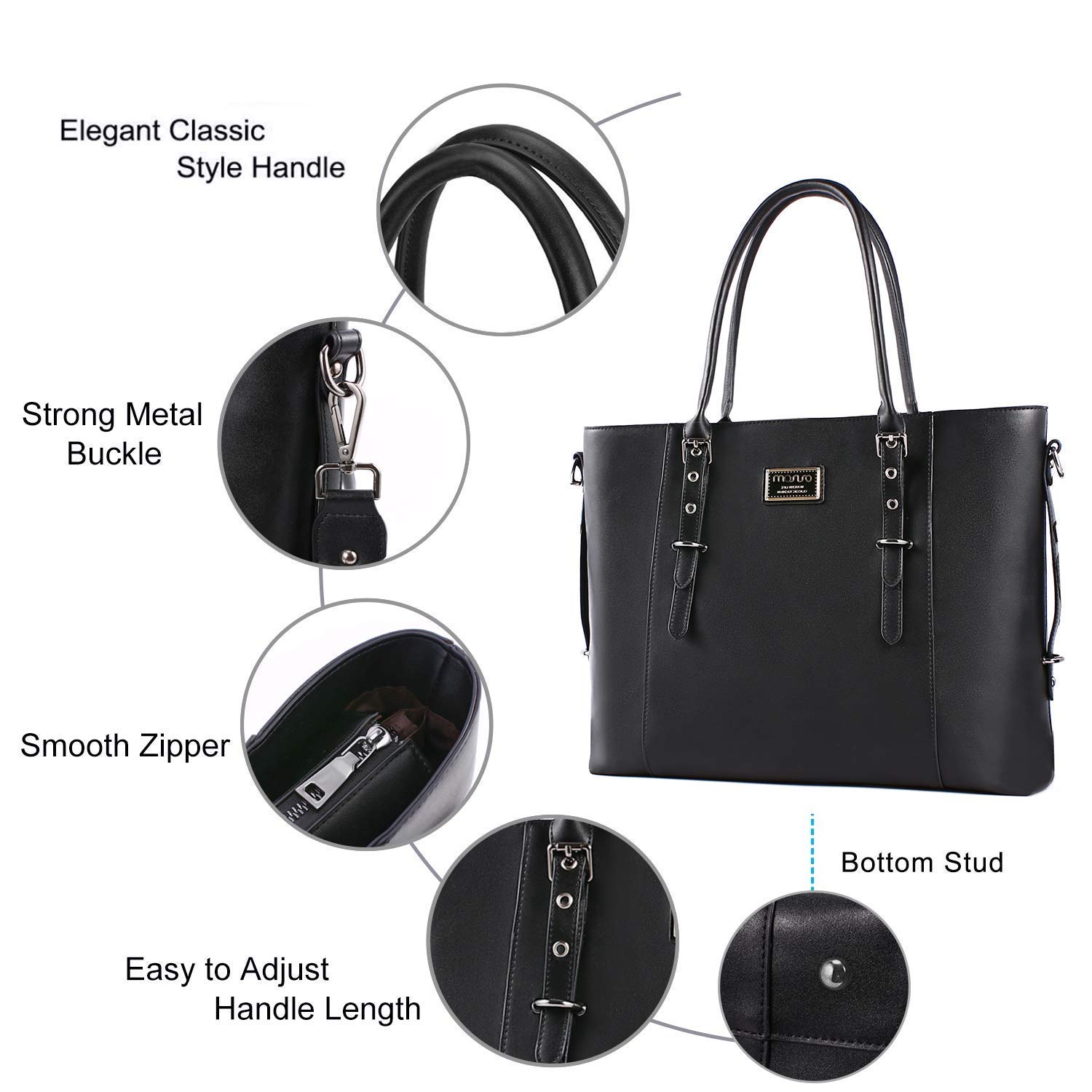 MOSISO 17-17.3 Inch Waterproof PU Leather Laptop Tote Bag for Women - Large Capacity Business Work Briefcase & Shoulder Bag (Black) - Perfect for Office, Travel & Daily Commute